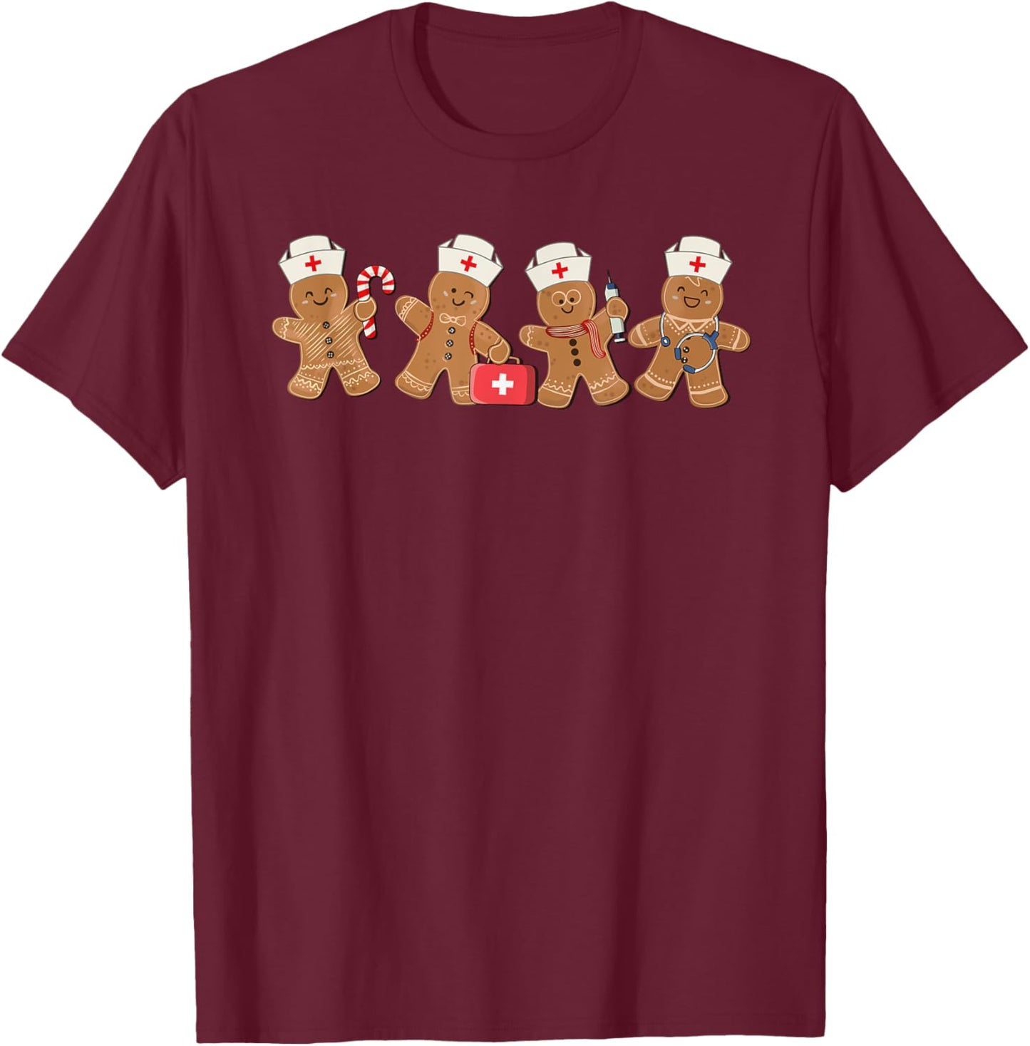 Nurse Cute Gingerbread Christmas Xmas Holiday Nurses Pajamas T-Shirt - T-Shirt | Maroon
