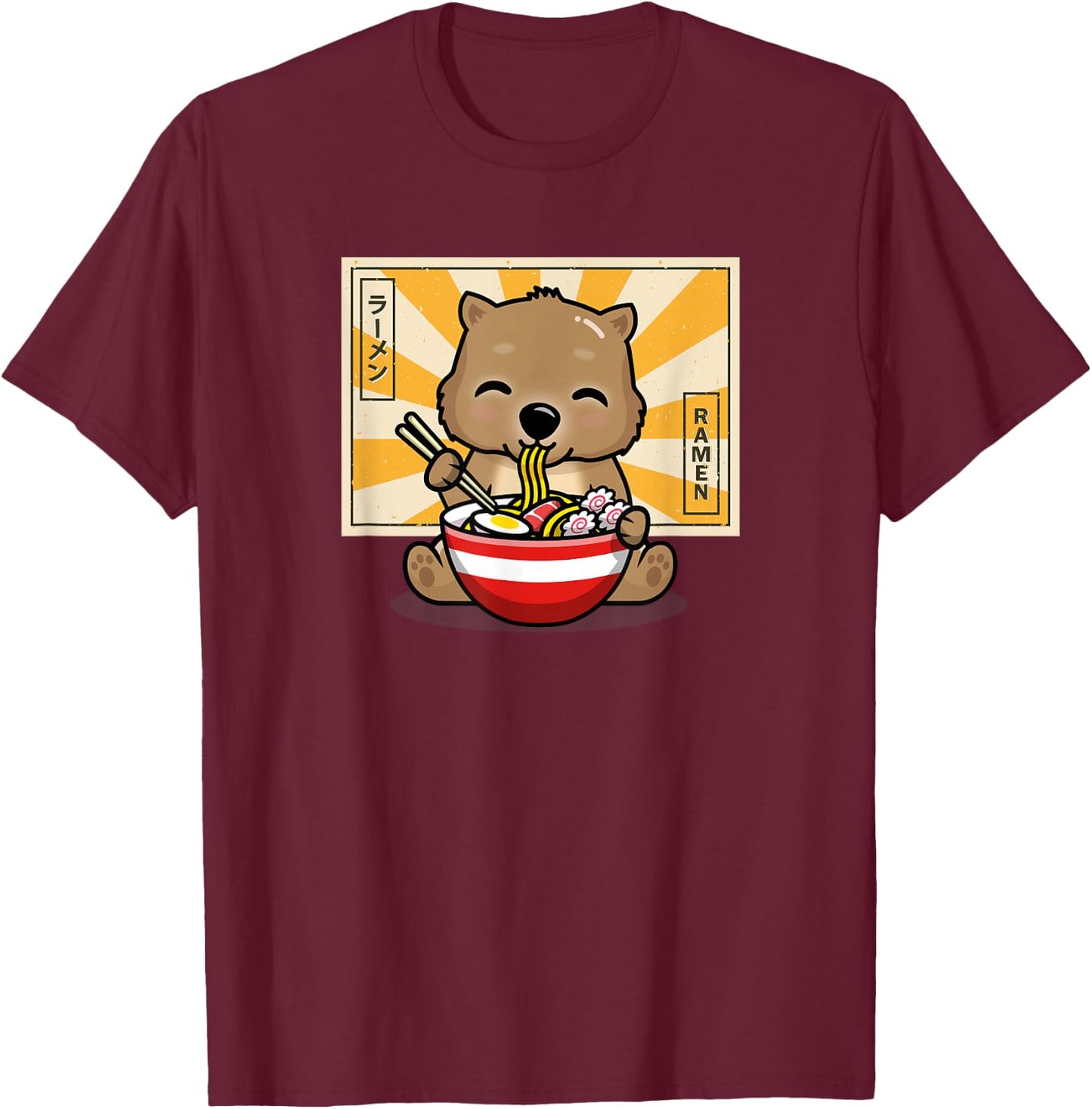 Funny Cartoon Kawaii Kids Boys Girl Anime Ramen Wombat Lover T-Shirt - T-Shirt | Maroon