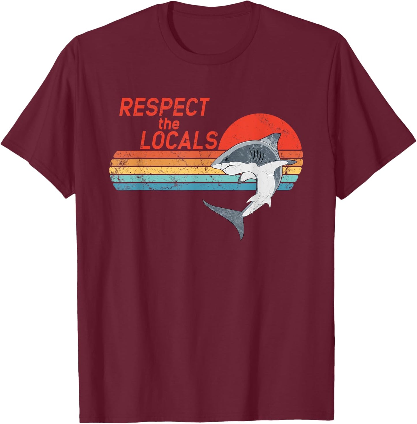 Respect the Locals White Shark T-Shirt - T-Shirt | Maroon