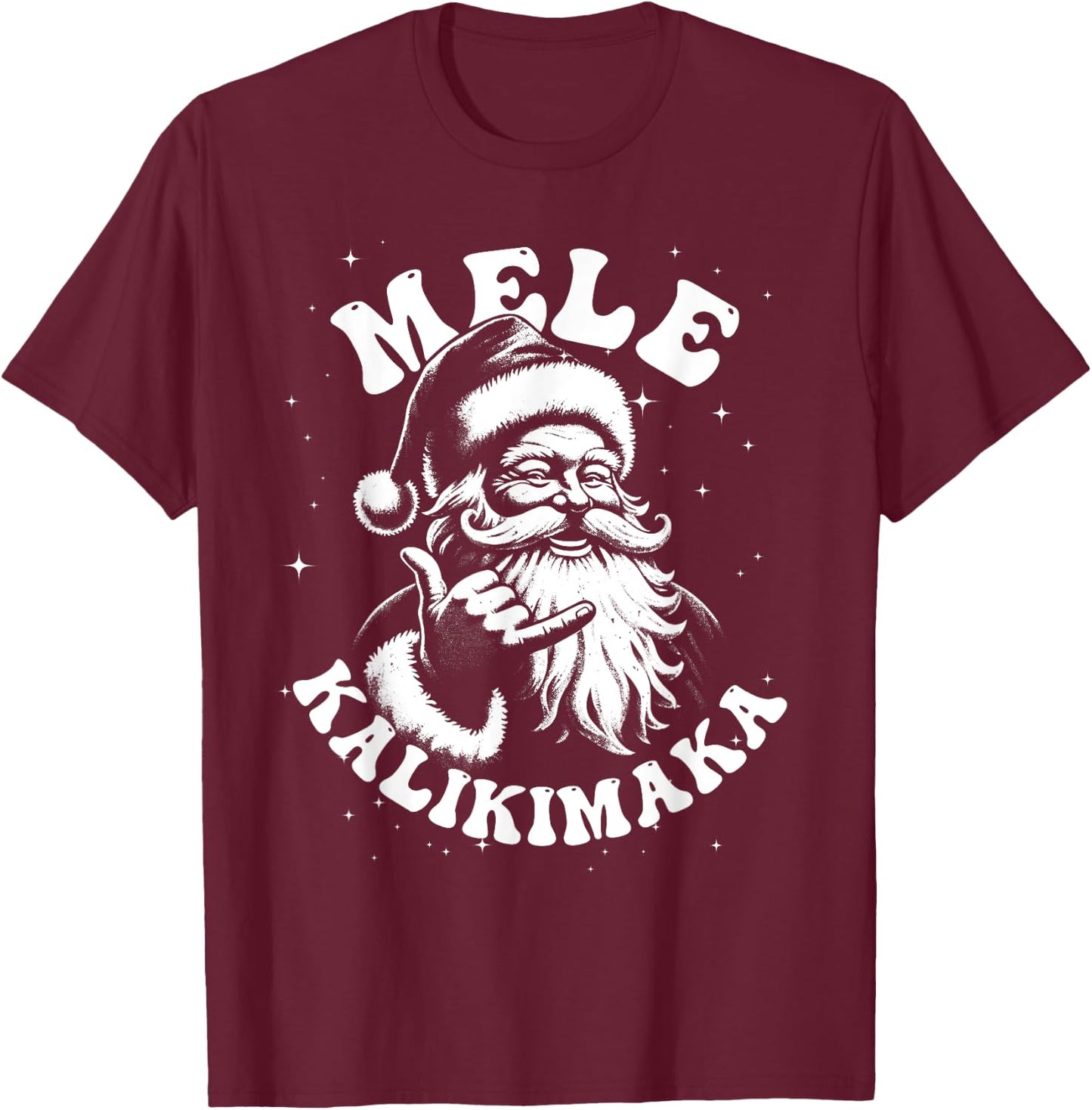 Retro Christmas Surf, Mele Kalikimaka Santa Shaka Hawaii T-Shirt - T-Shirt | Maroon