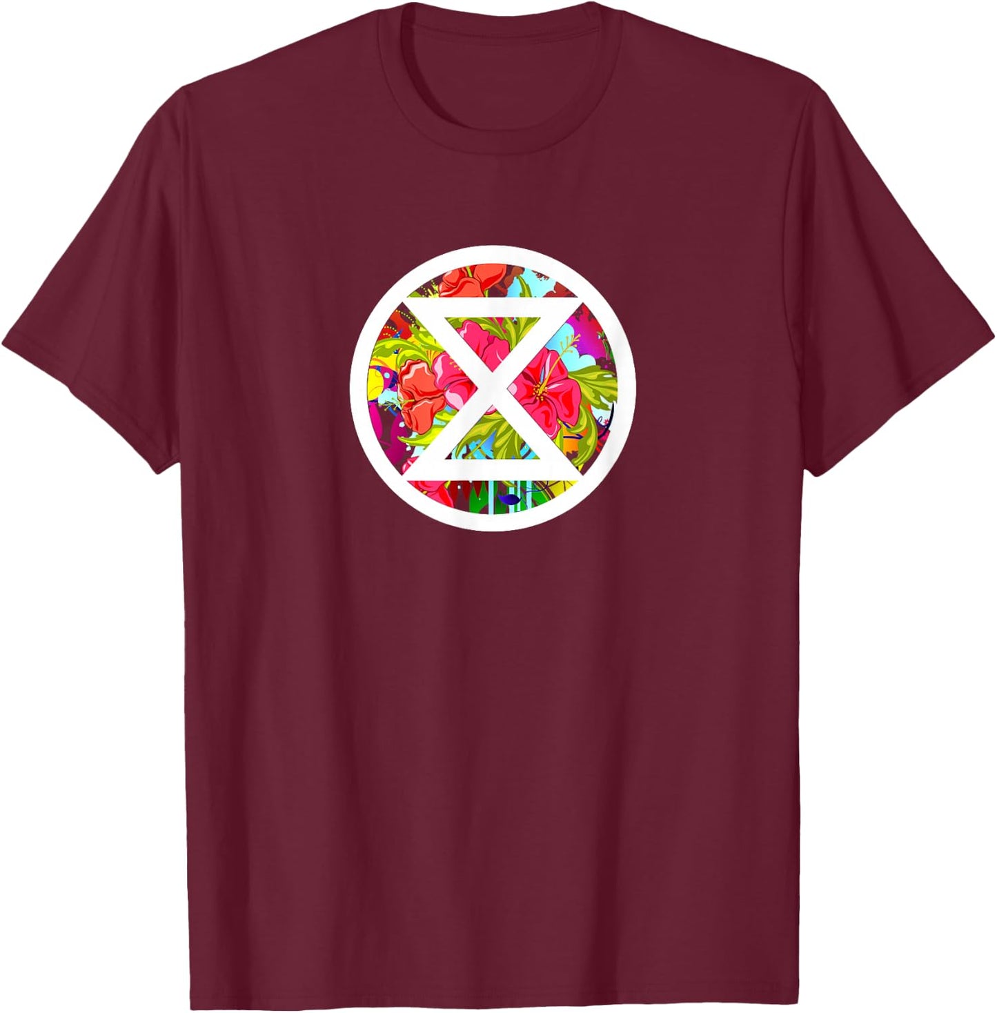Extinction Rebellion Climate Change Flower Peace T-Shirt - T-Shirt | Maroon