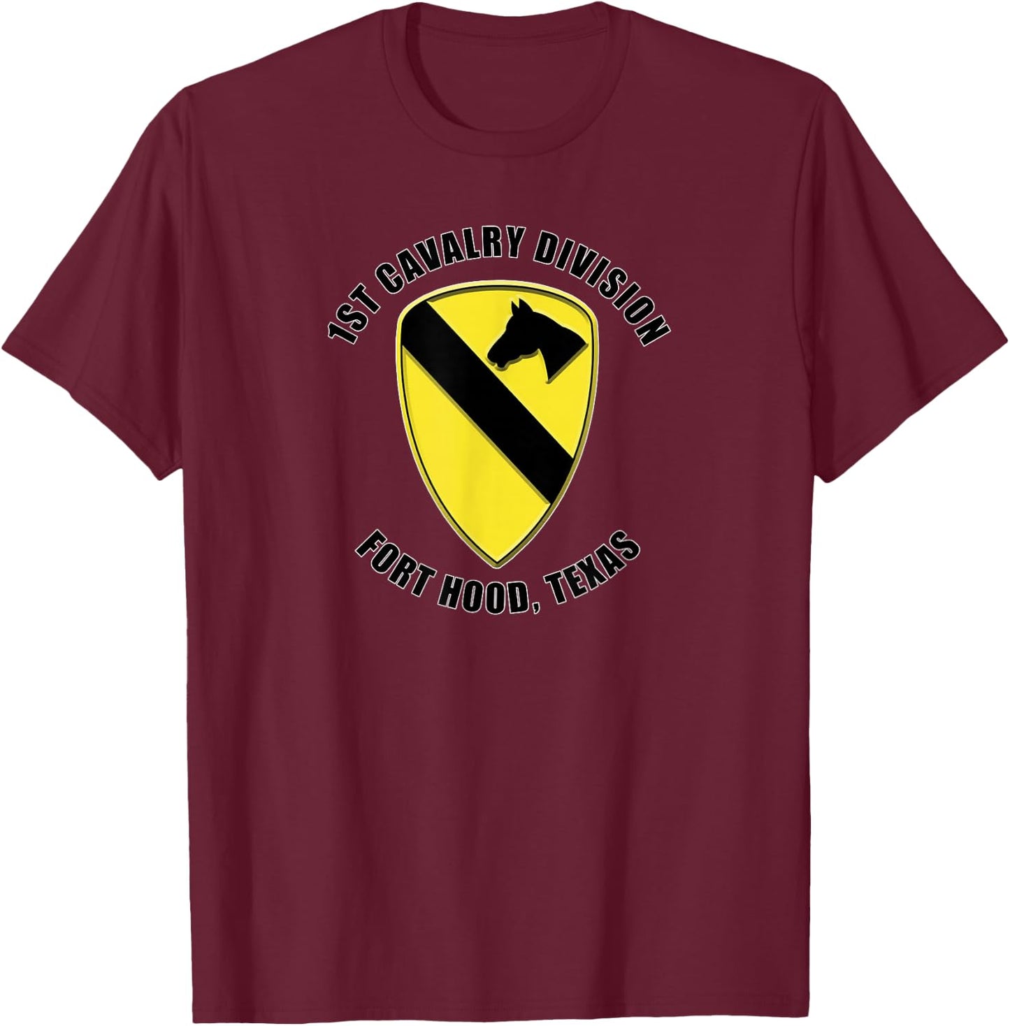 1st Cavalry Division Fort Hood Texas Emblem Veteran Gift T-Shirt - T-Shirt | Maroon