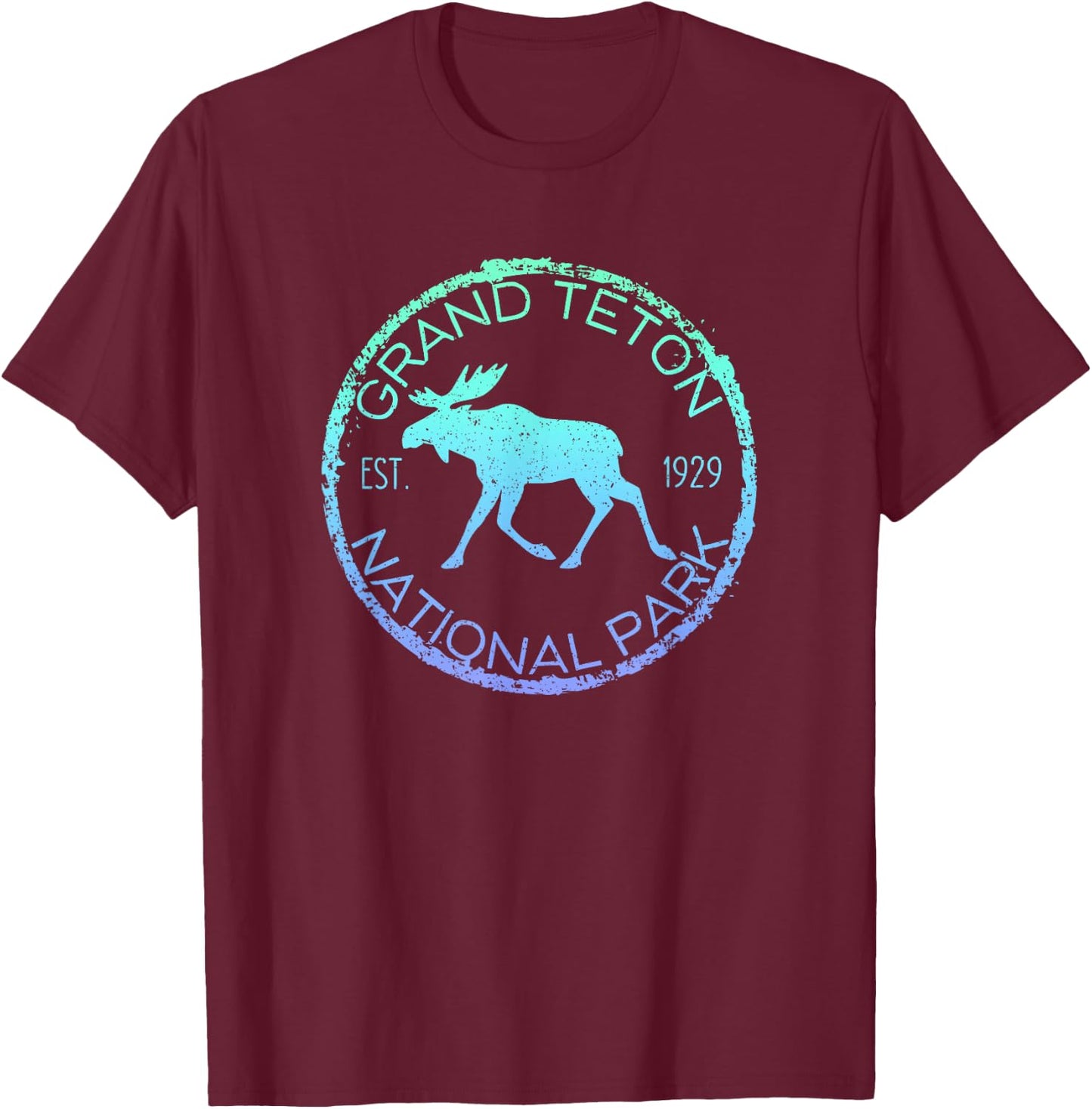 Grand Teton National Park Weathered Elk Design Souvenir T-Shirt - T-Shirt | Maroon