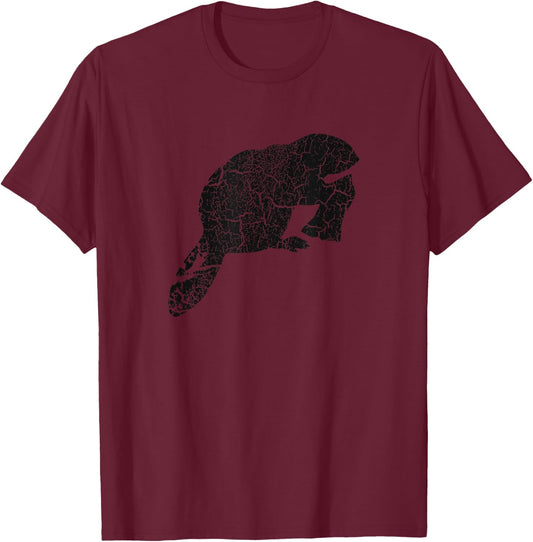 Beaver Distressed Print - Vintage Beaver T-Shirt - T-Shirt | Maroon