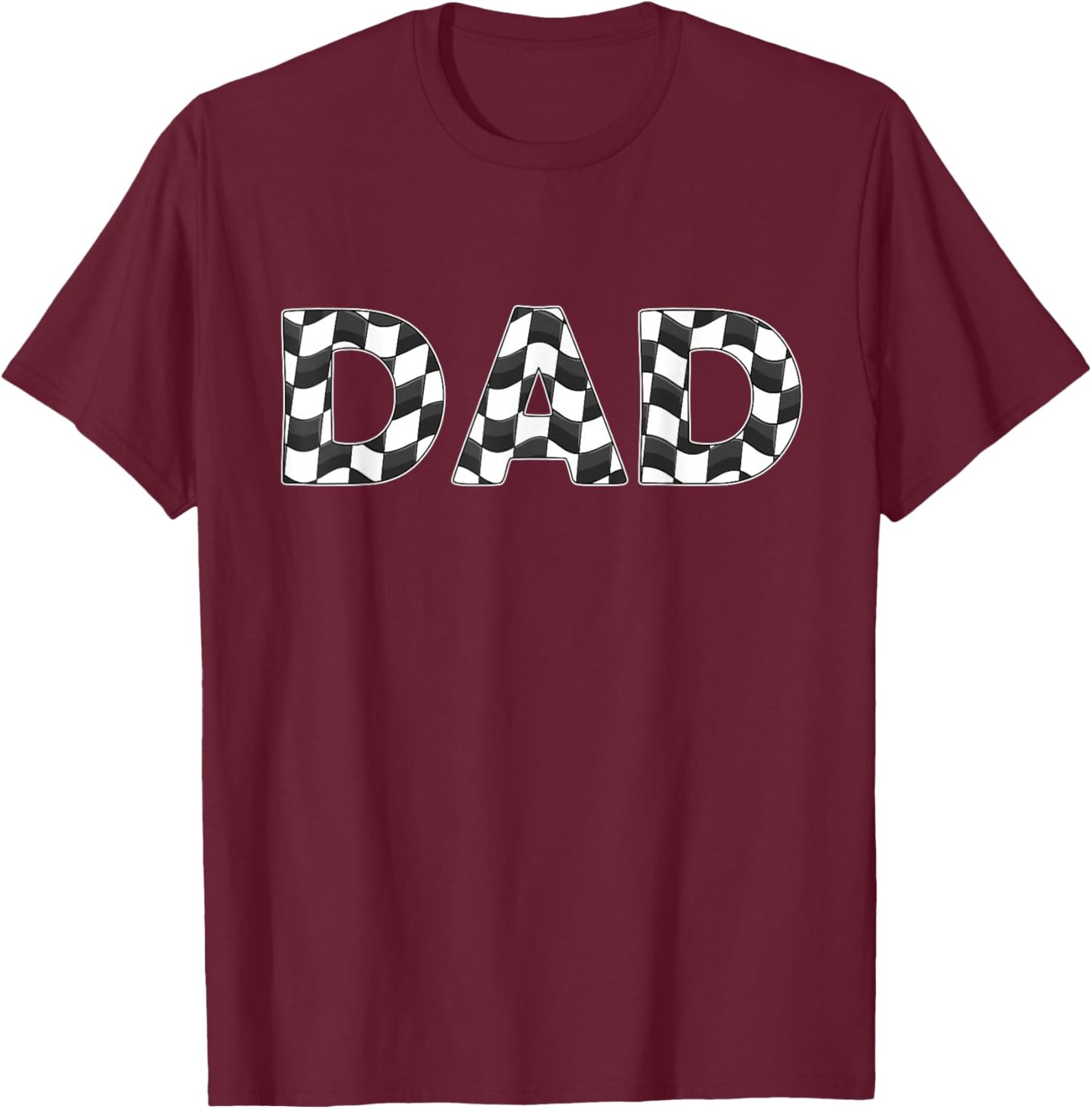 Checkered race car Dad White Black Checkerboard men Flag T-Shirt - T-Shirt | Maroon