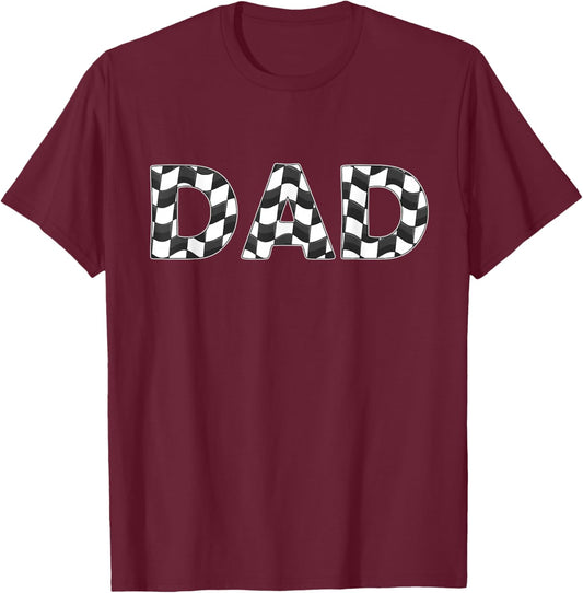 Checkered race car Dad White Black Checkerboard men Flag T-Shirt - T-Shirt | Maroon