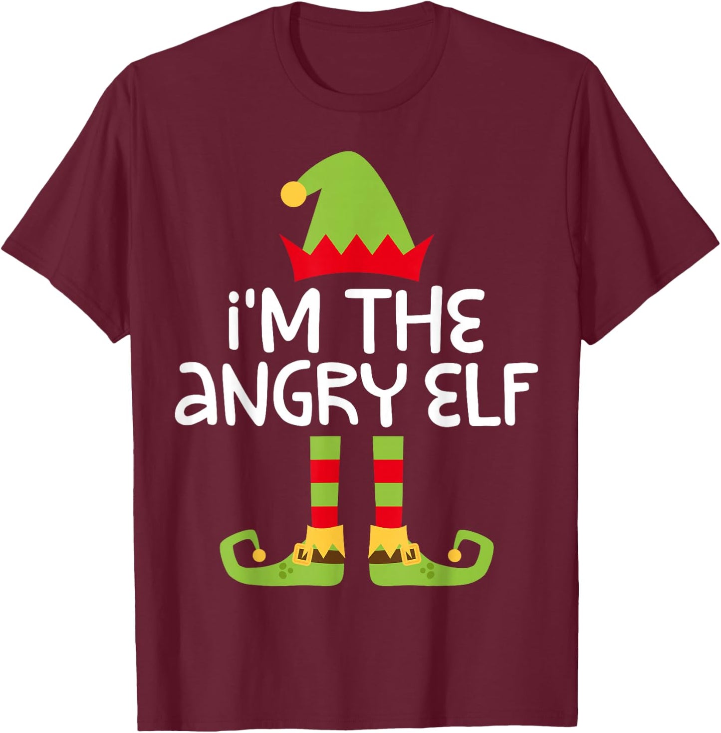 I'm The Angry Elf Shirt Adult Kids Matching Christmas Elf T-Shirt - T-Shirt | Maroon