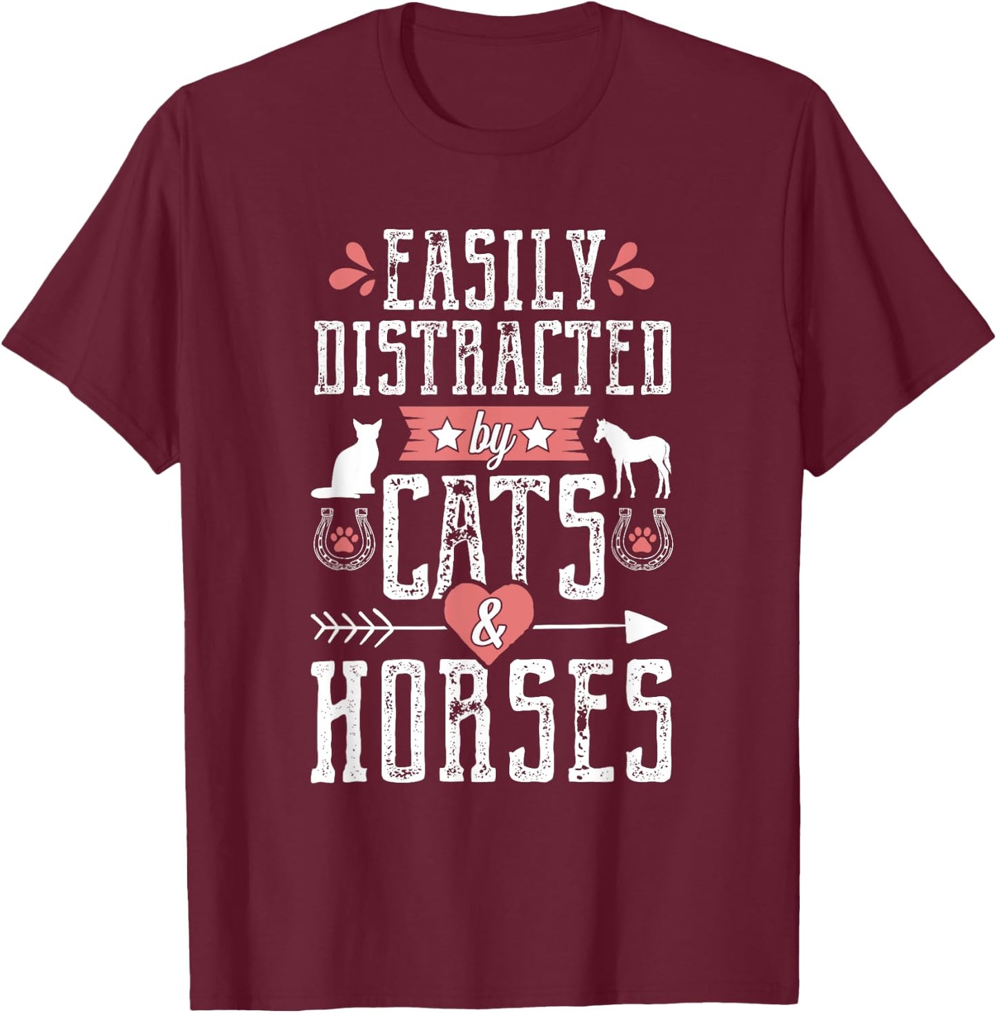 Funny Equestrian Horse and Cat Lover Women Novelty T-Shirt - T-Shirt | Maroon
