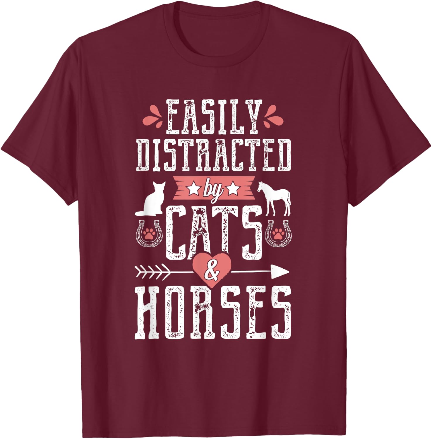 Funny Equestrian Horse and Cat Lover Women Novelty T-Shirt - T-Shirt | Maroon