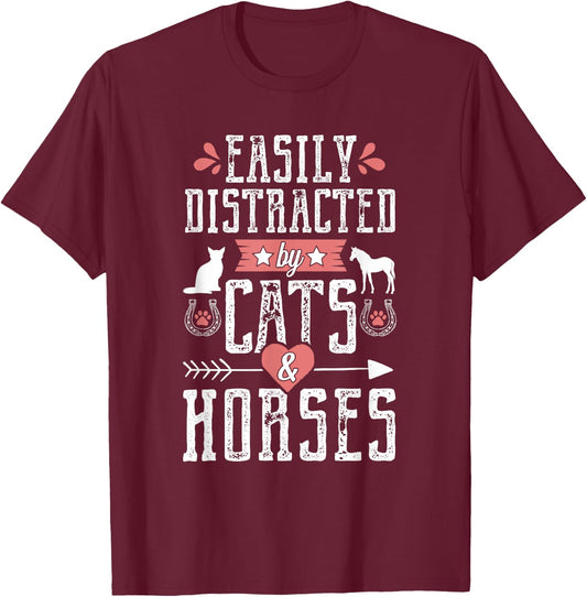Funny Equestrian Horse and Cat Lover Women Novelty T-Shirt - T-Shirt | Maroon