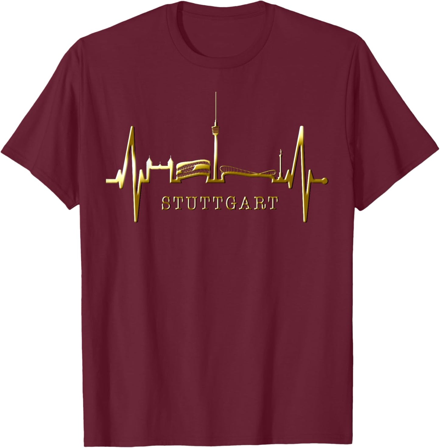 Stuttgart Skyline Herzschlag Fan Herz Liebe I Love Stuttgart T-Shirt - T-Shirt | Maroon