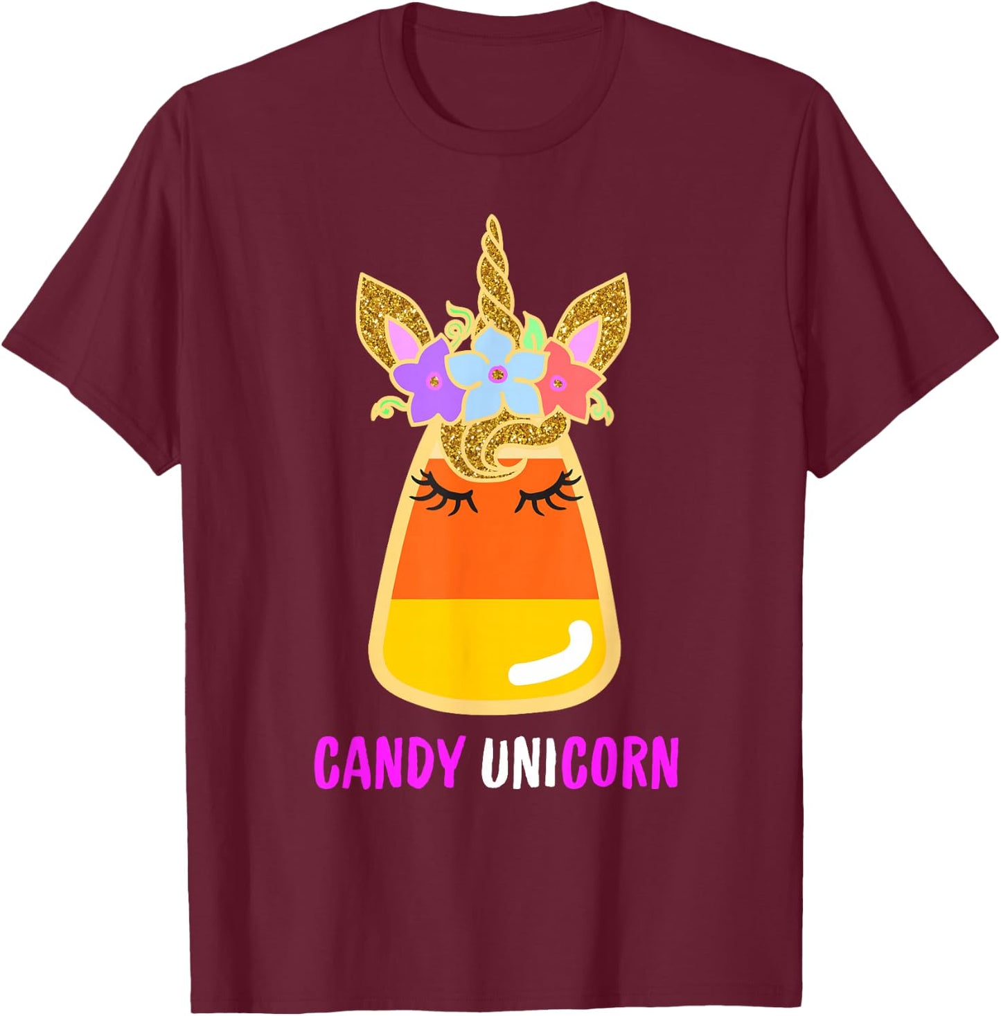 Candy Corn Unicorn Shirt, Halloween Unicorn for Girls T-Shirt - T-Shirt | Maroon