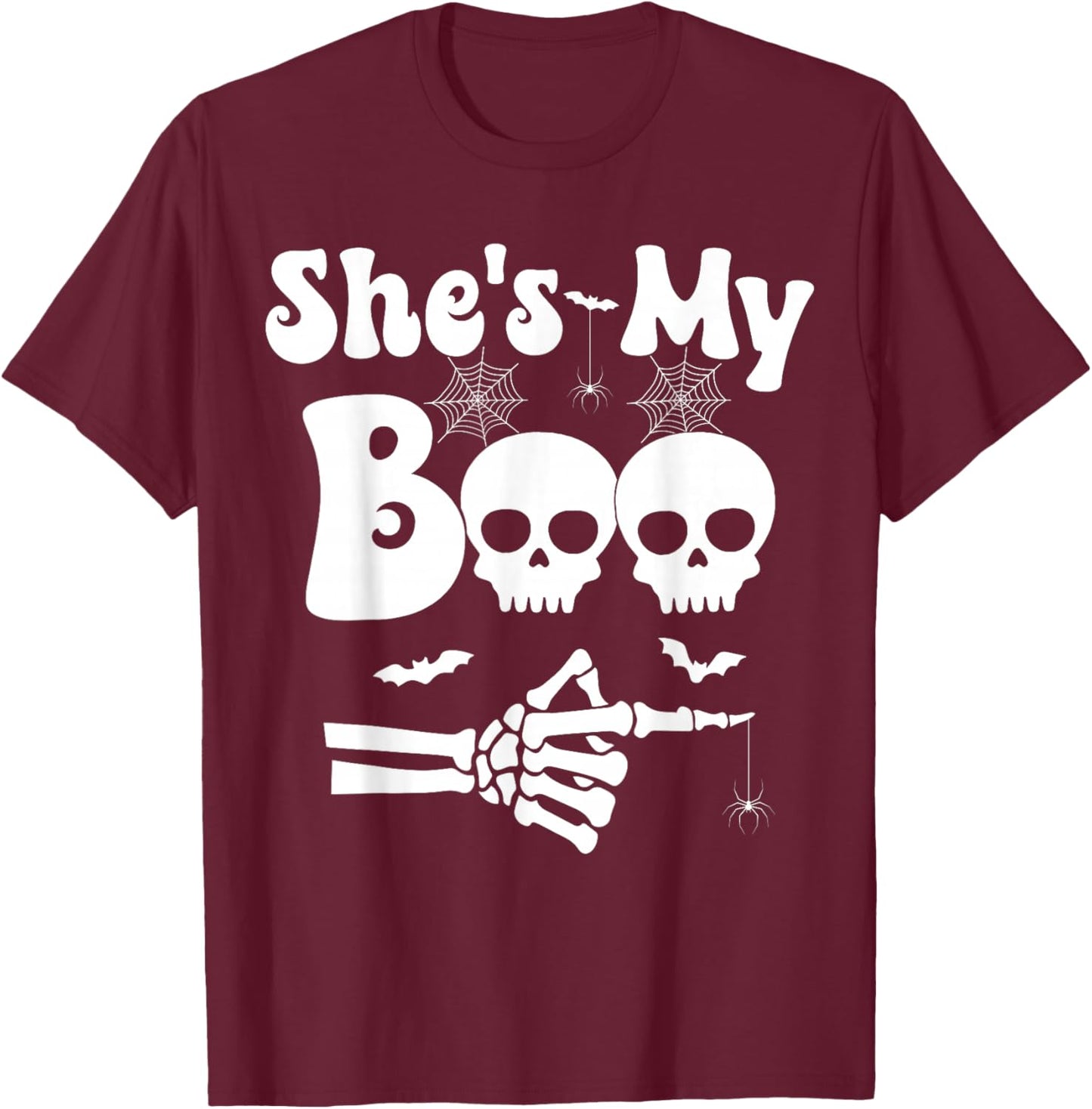 She’s My Boo Skeleton Couples Matching Couple Halloween T-Shirt - T-Shirt | Maroon