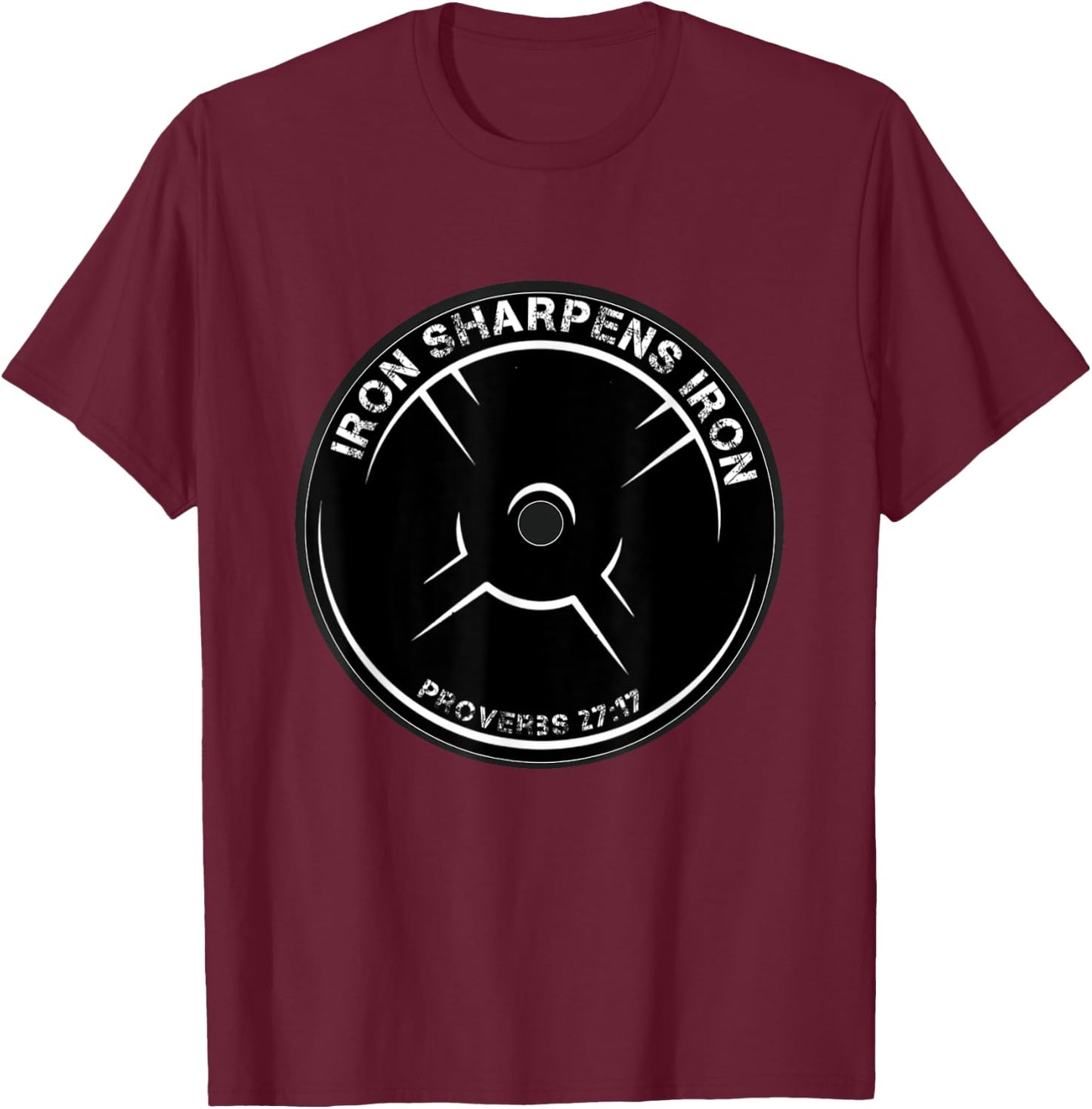 Iron Sharpens Iron Proverbs 27:17 Christian workout theme T-Shirt - T-Shirt | Maroon