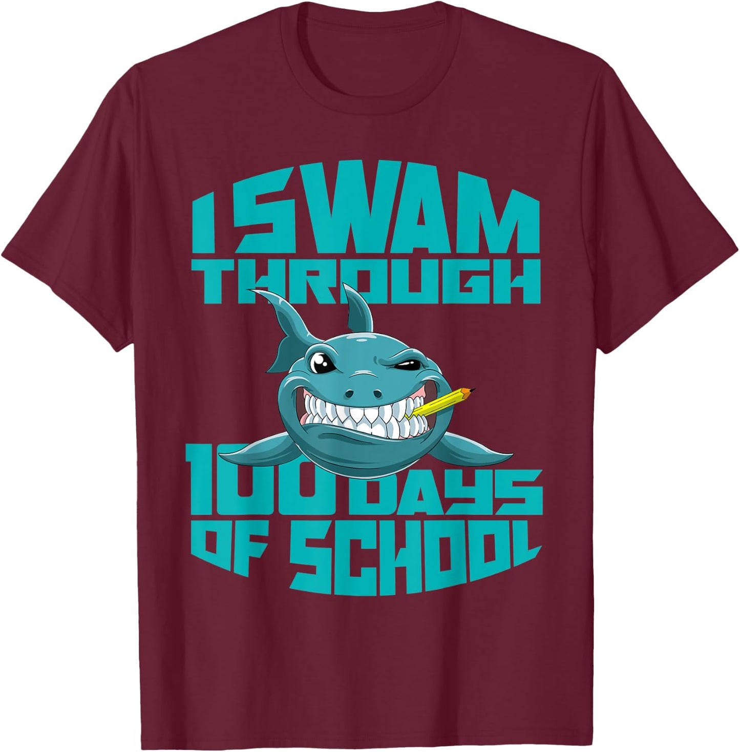 Cool Shark I Swam Through 100 Days of School Boys T-Shirt - T-Shirt | Maroon