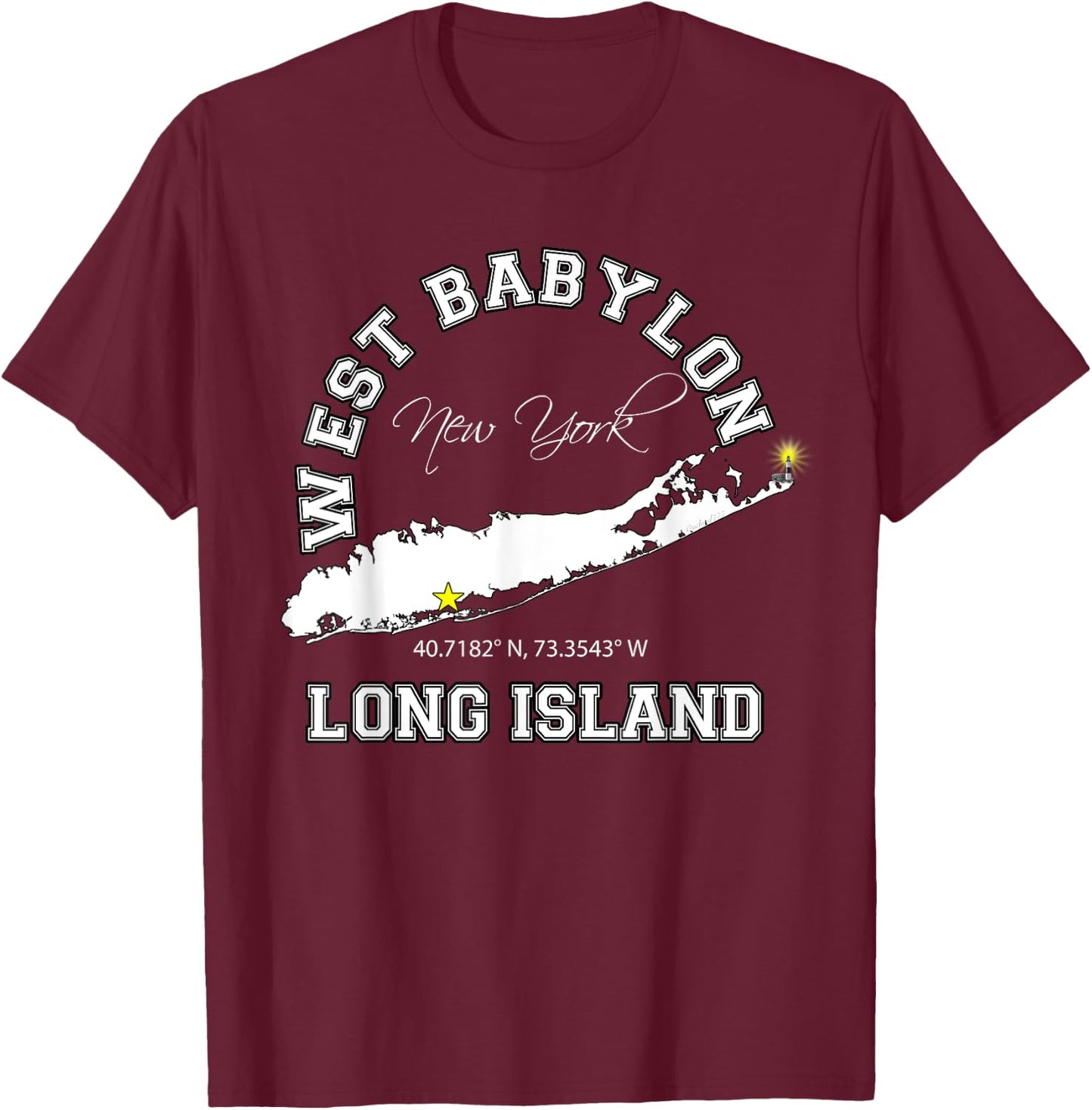 West Babylon Long Island NY Varsity Letter Style T-Shirt - T-Shirt | Maroon