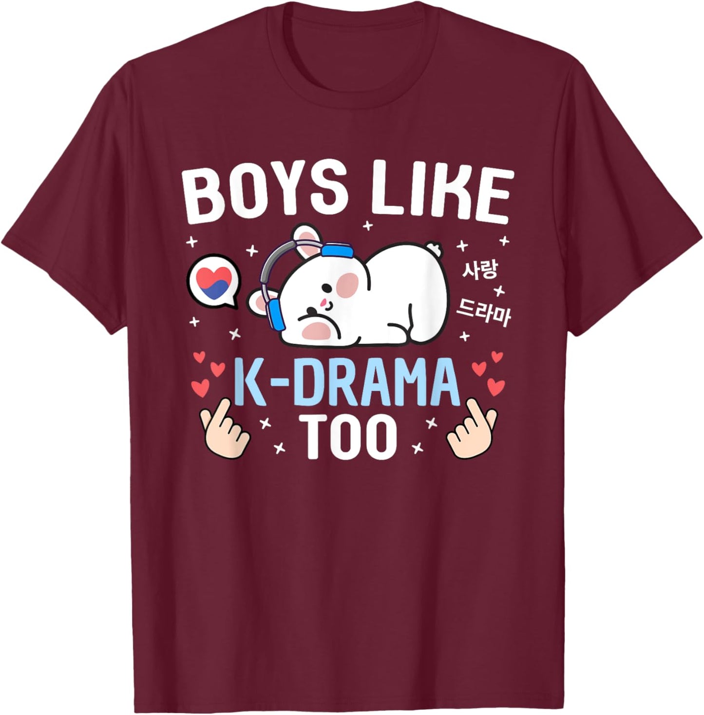 Boys Like K-Drama Too Rabbit Cute Korean Drama Kids Kdrama T-Shirt - T-Shirt | Maroon