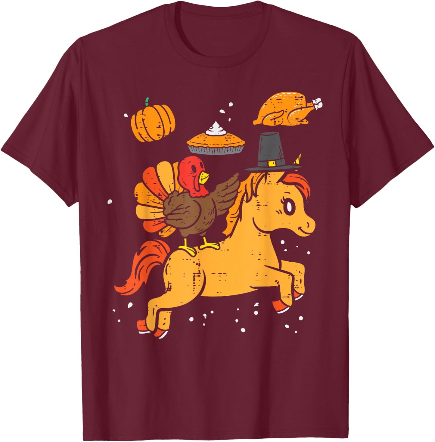Turkey Ridin Unicorn Pumpkin Thanksgiving Toddler Girls Kids T-Shirt - T-Shirt | Maroon