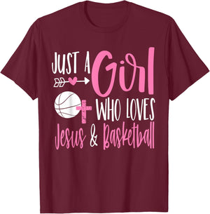Just a Girl Who Loves Jesus and Basketball Christian Women T-Shirt - T-Shirt | Maroon