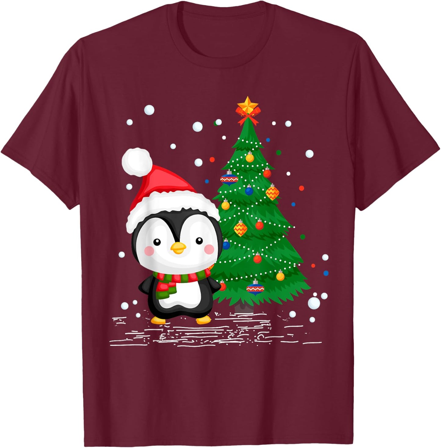 Funny Penguin Lover Gift Santa Hat Penguin Christmas T-Shirt - T-Shirt | Maroon