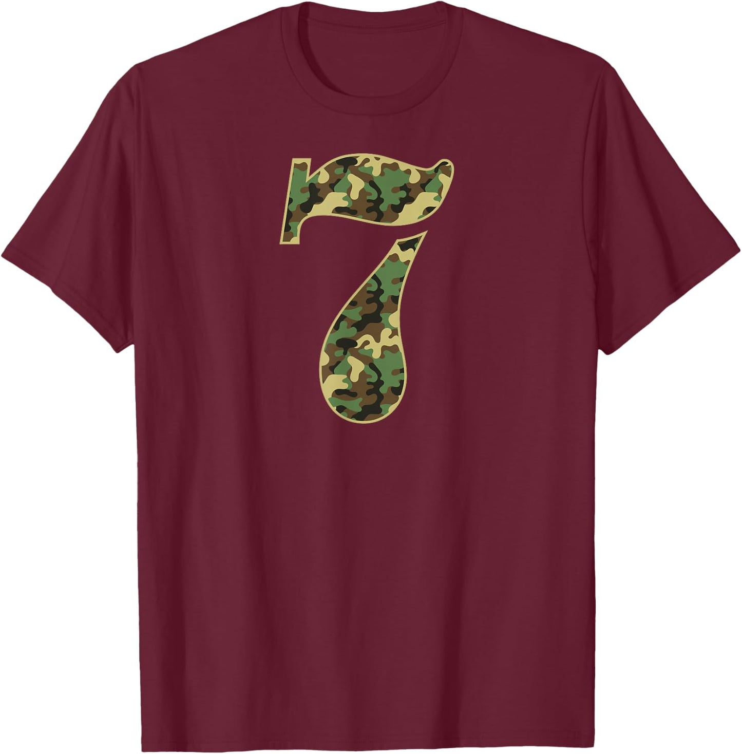 7th Birthday Soldier 7 Year Old Military Themed Camo T-Shirt - T-Shirt | Maroon