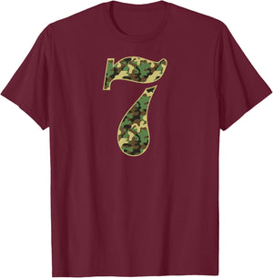 7th Birthday Soldier 7 Year Old Military Themed Camo T-Shirt - T-Shirt | Maroon