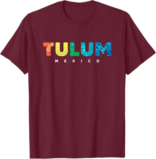 Tulum Mexico Colorful Mayan Tribal Souvenir Boys Girls T-Shirt - T-Shirt | Maroon
