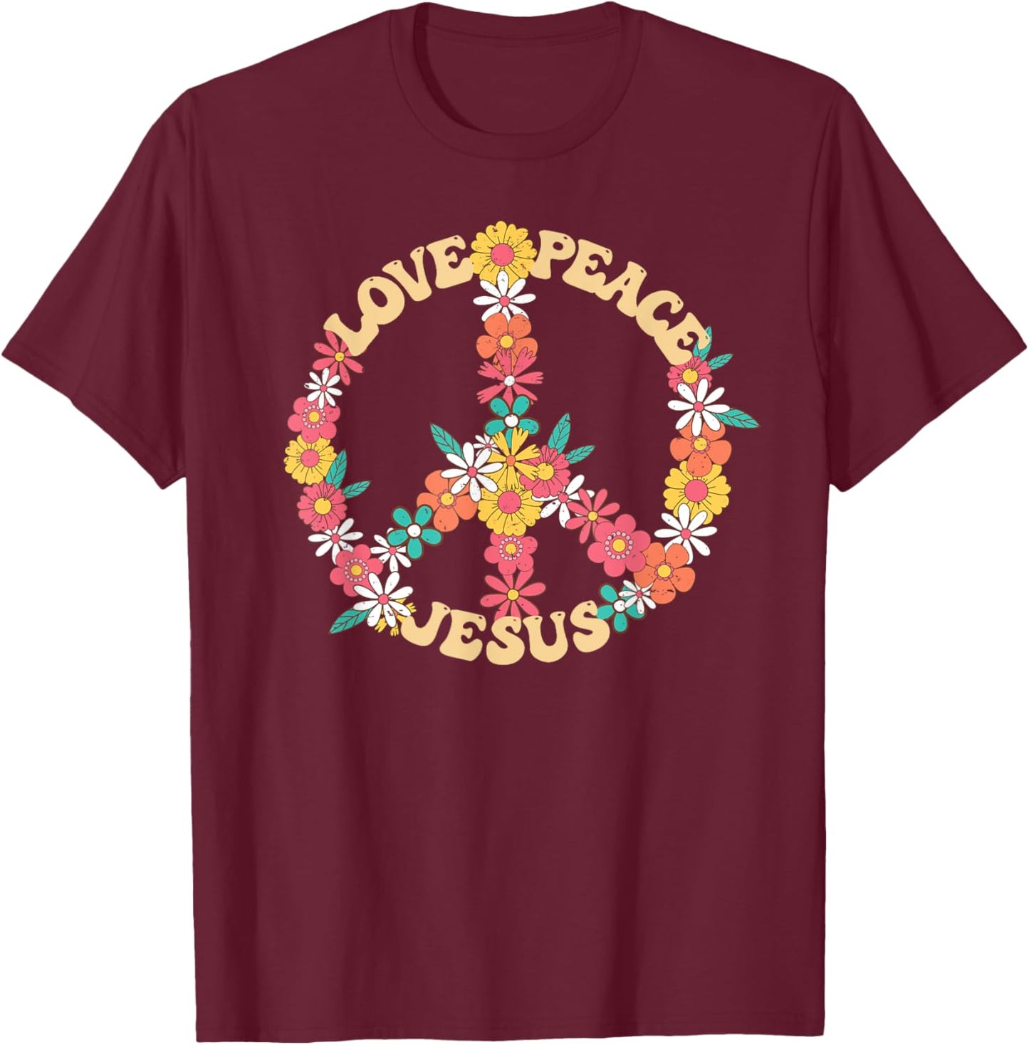 Love peace Jesus christian fun 60s 70s Costume Groovy Hippie T-Shirt - T-Shirt | Maroon