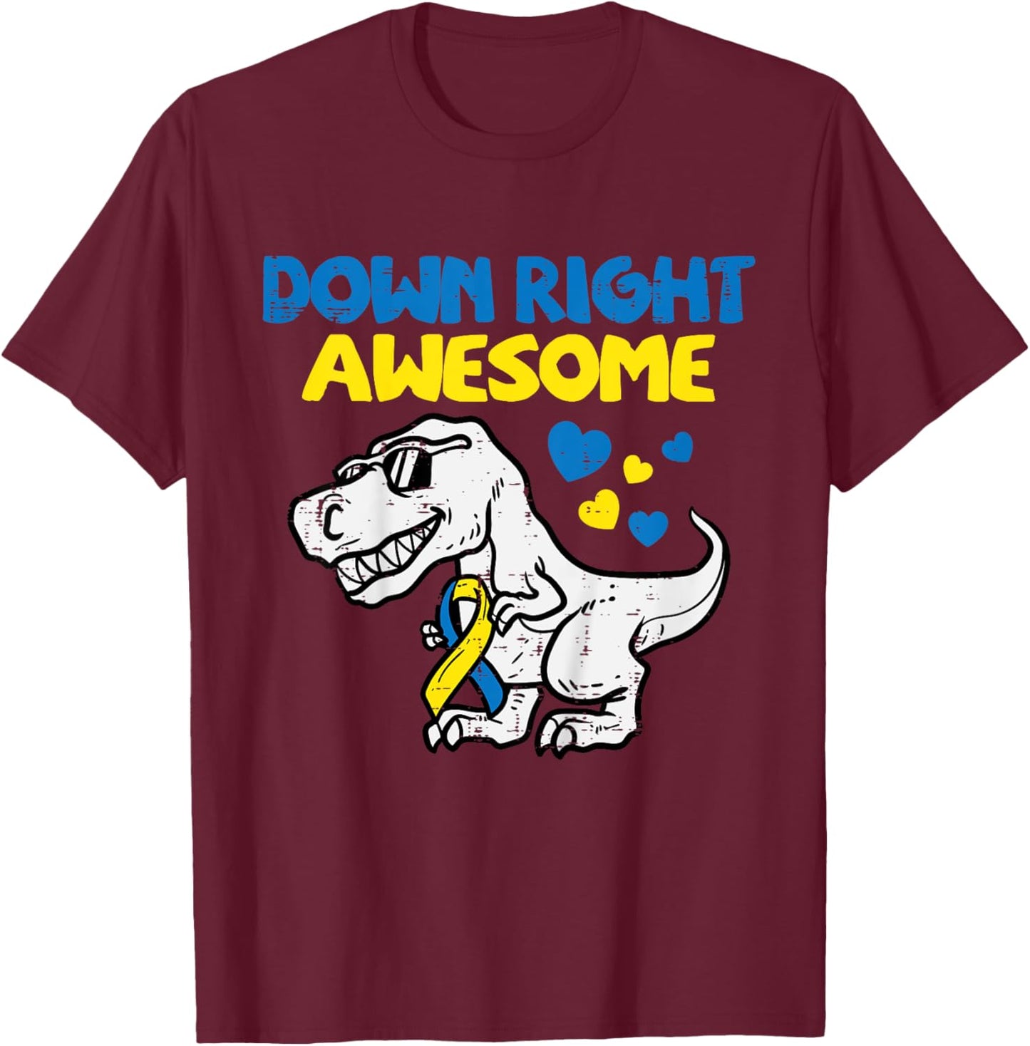 Kids Down Right Awesome Dino Down Syndrome Awareness Boys Kids T-Shirt - T-Shirt | Maroon