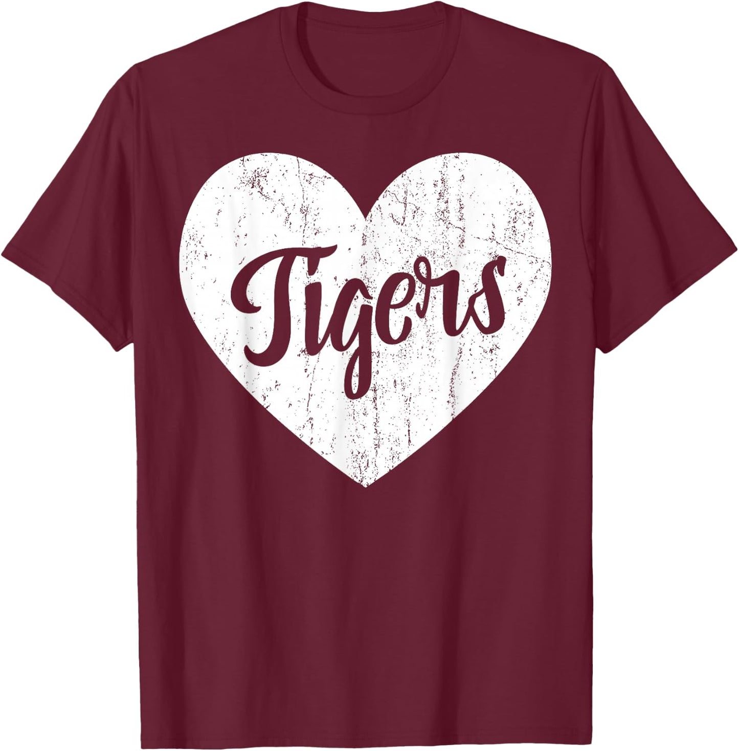 Tigers School Sports Fan Team Spirit Mascot Cute Heart Gift T-Shirt - T-Shirt | Maroon