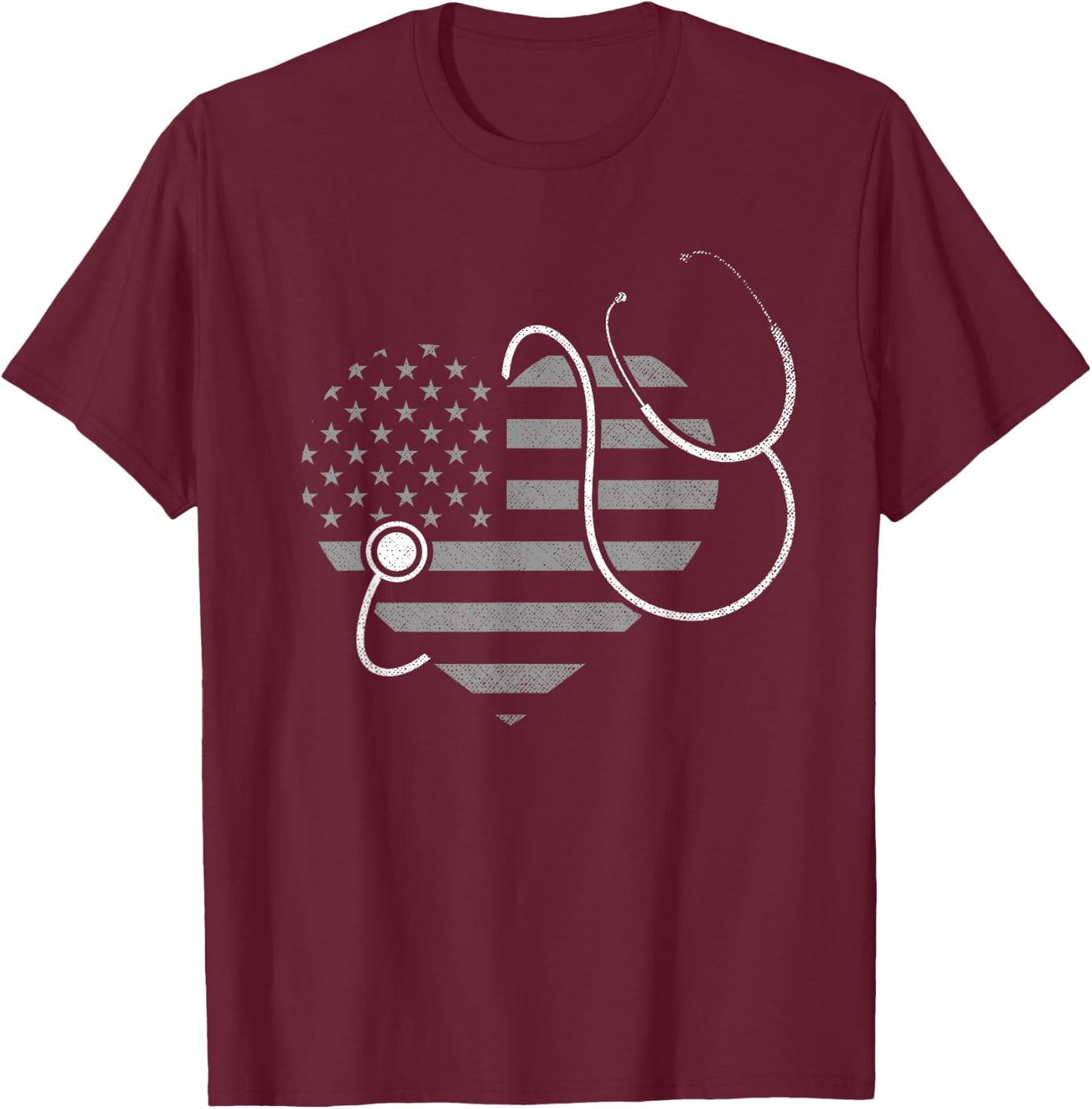 US Flag Stethoscope Patriotic Nursing Medicine Heart Nurse T-Shirt - T-Shirt | Maroon