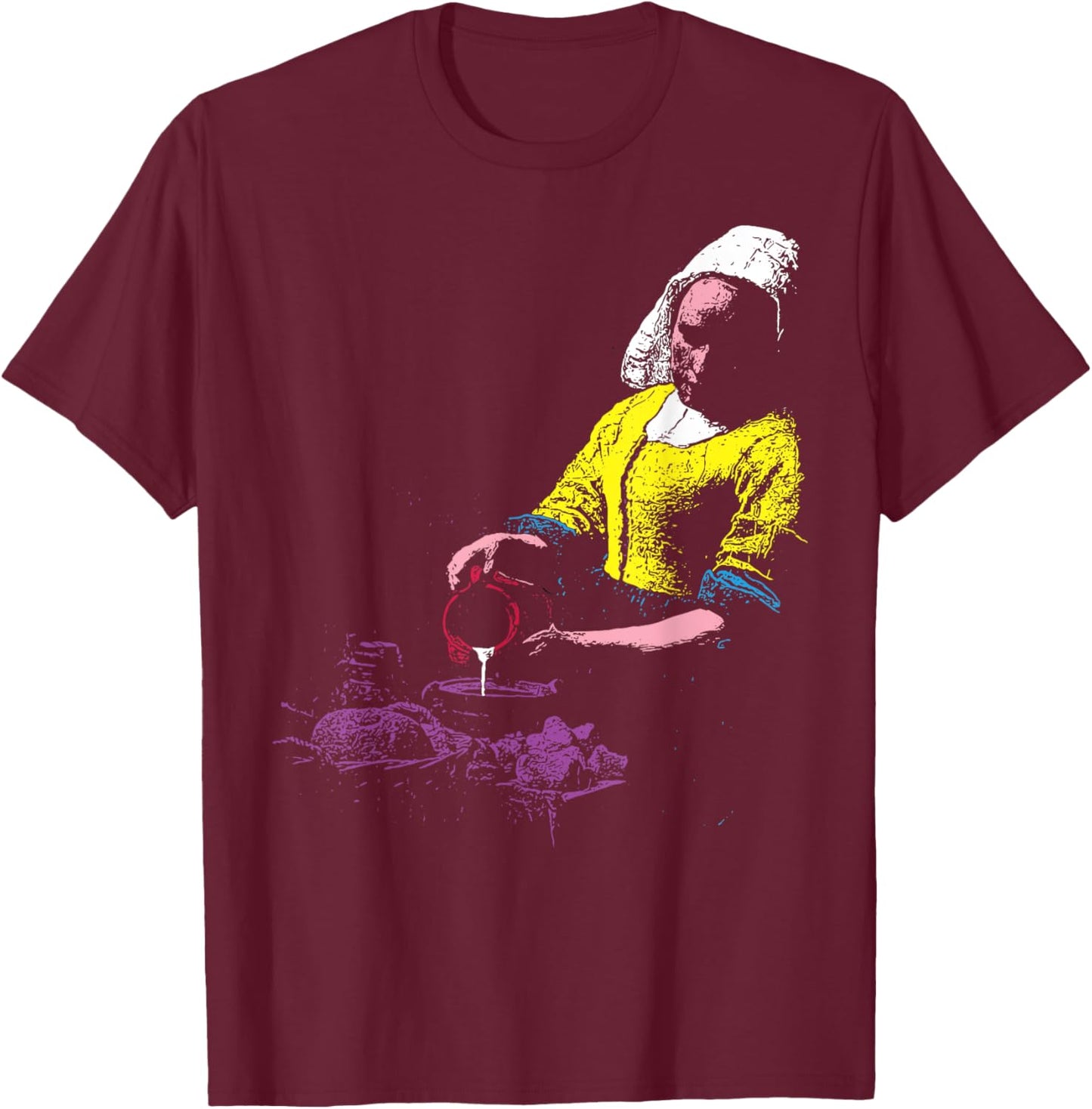 Vermeer The Milkmaid Pop Art 80s Pop Minimal Baroque Art T-Shirt - T-Shirt | Maroon