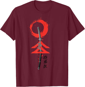 The Japanese Spirits Samurai Warrior Sword T-Shirt - T-Shirt | Maroon