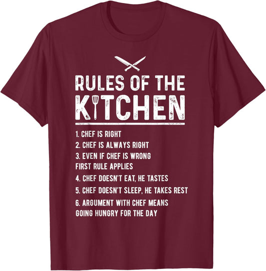 Rules Of The Kitchen Funny Master Cook Restaurant Chef Joke T-Shirt - T-Shirt | Maroon