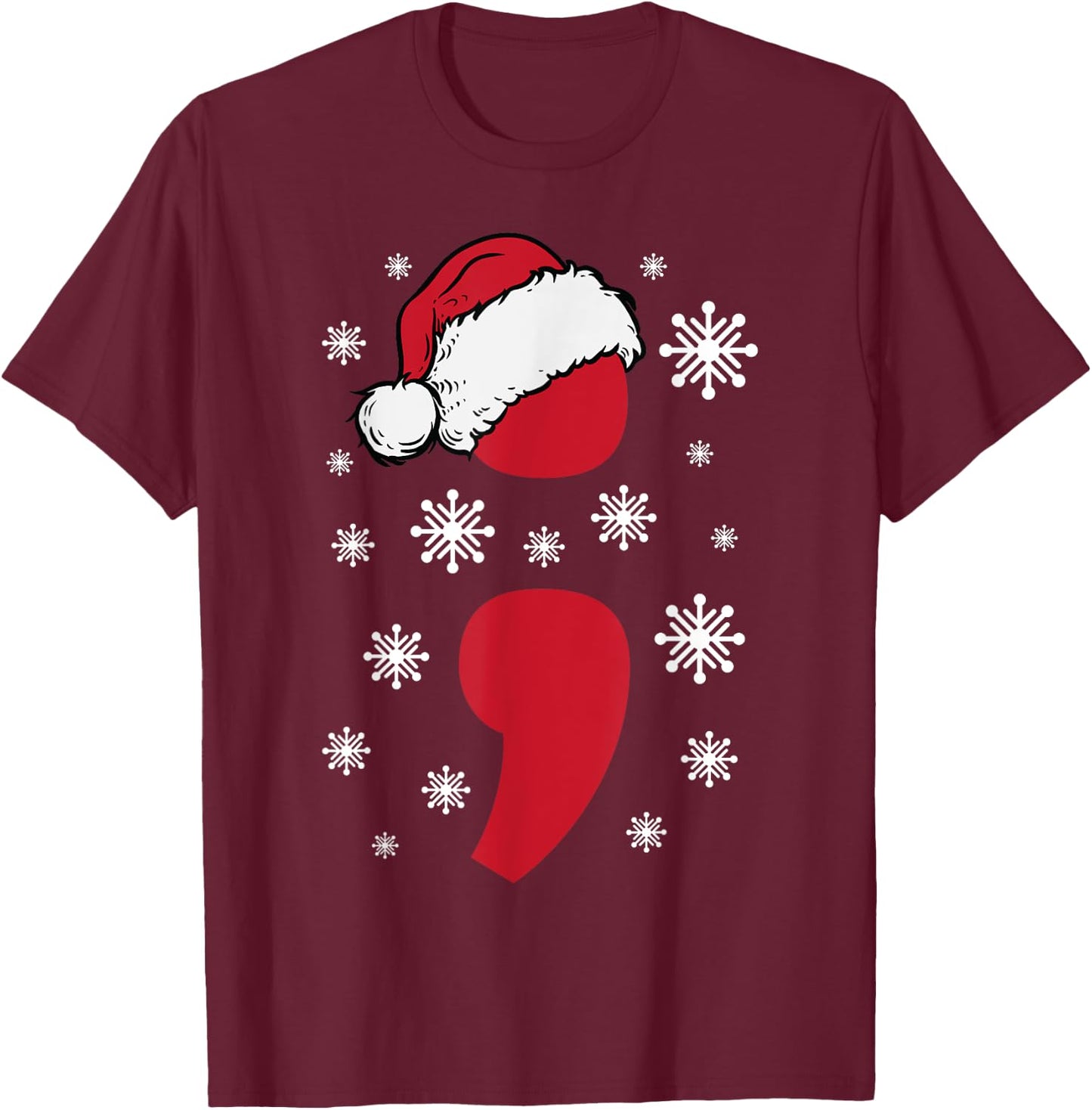 Christmas Mental Health Anxiety Depression Project Semicolon T-Shirt - T-Shirt | Maroon