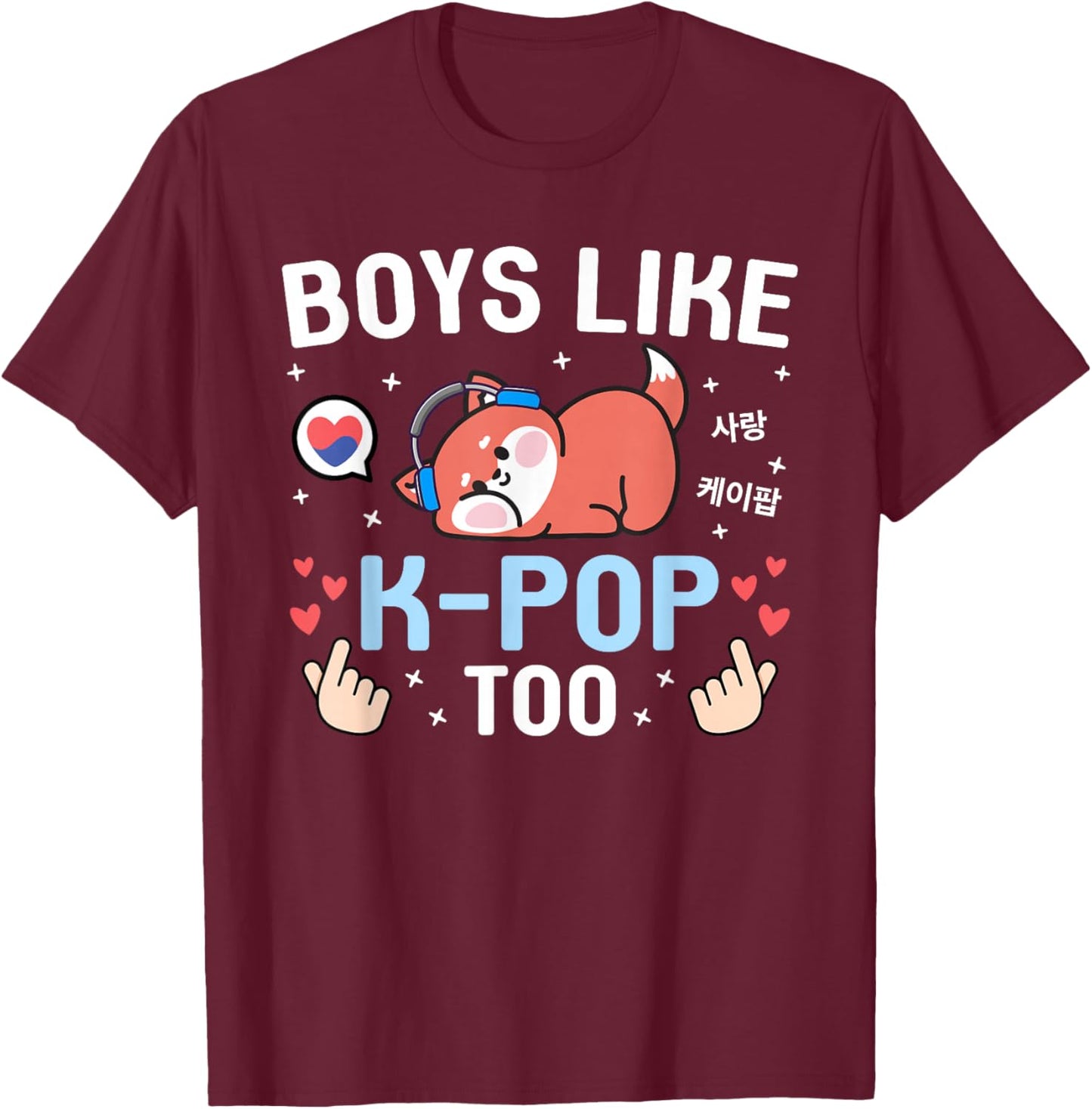 Boys Like K-Pop Too Cute Kawaii Fox Korean Music Kids K-Pop T-Shirt - T-Shirt | Maroon