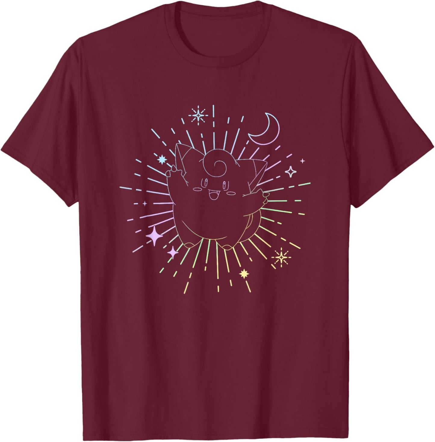 Pokémon Clefairy Metronome Outline Retro Stars T-Shirt - T-Shirt | Maroon