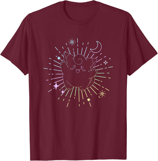 Pokémon Clefairy Metronome Outline Retro Stars T-Shirt - T-Shirt | Maroon