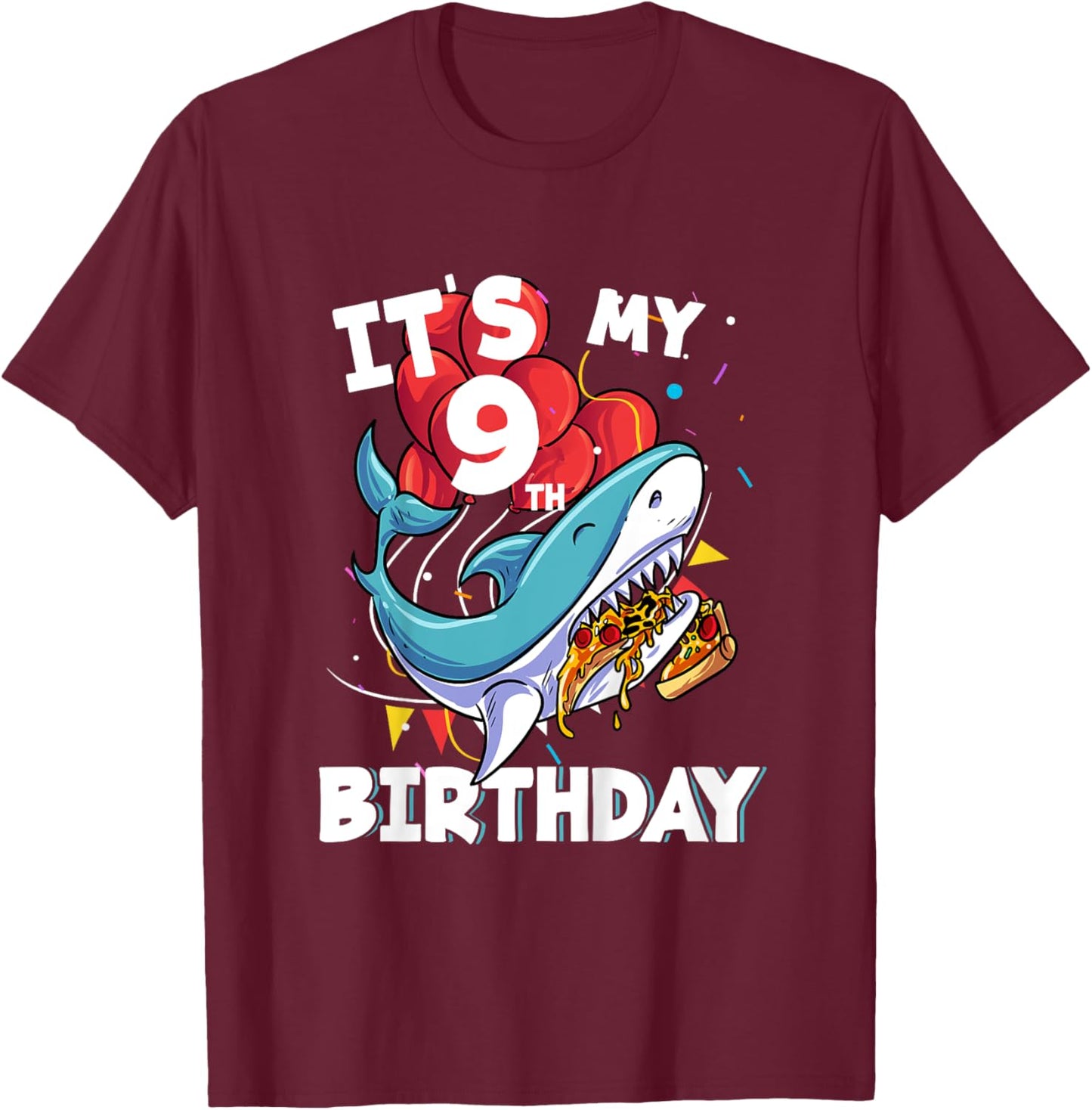 Kids It's my 9th Birthday 9 Year Old Shark Birthday T-Shirt - T-Shirt | Maroon