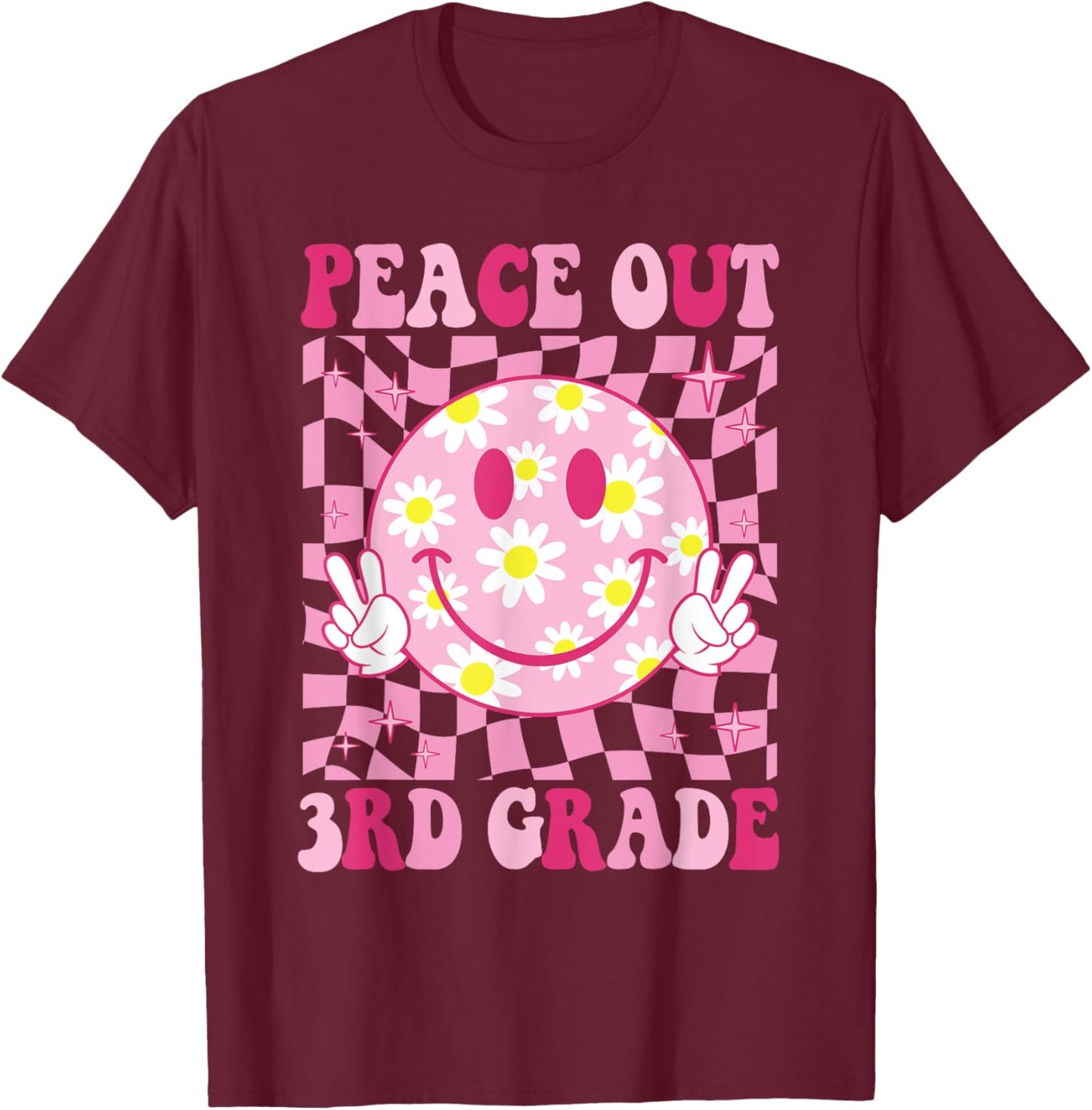 Peace Out 3rd Grade Groovy Last Day of 3rd Grade Graduation T-Shirt - T-Shirt | Maroon
