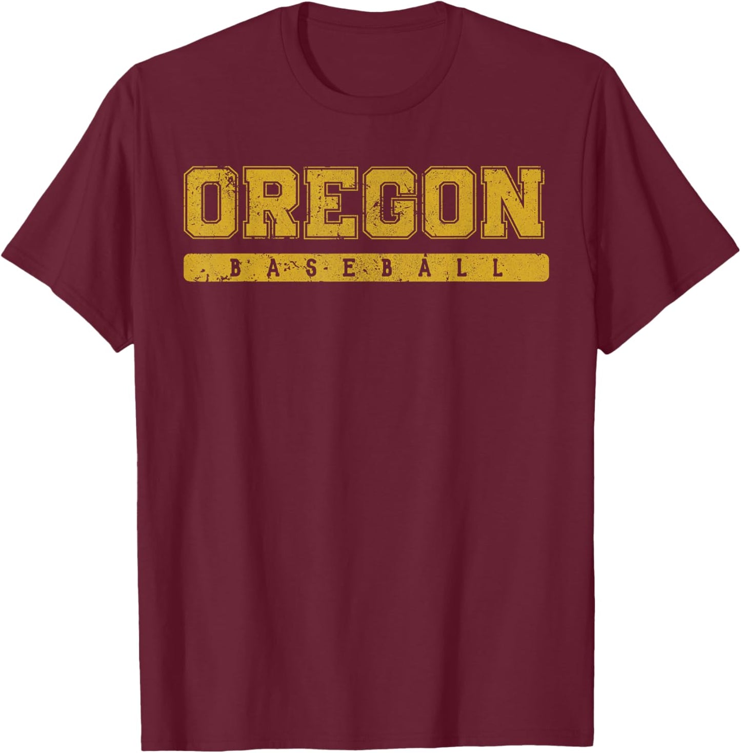 Oregon Baseball Yellow Vintage Text T-Shirt - T-Shirt | Maroon