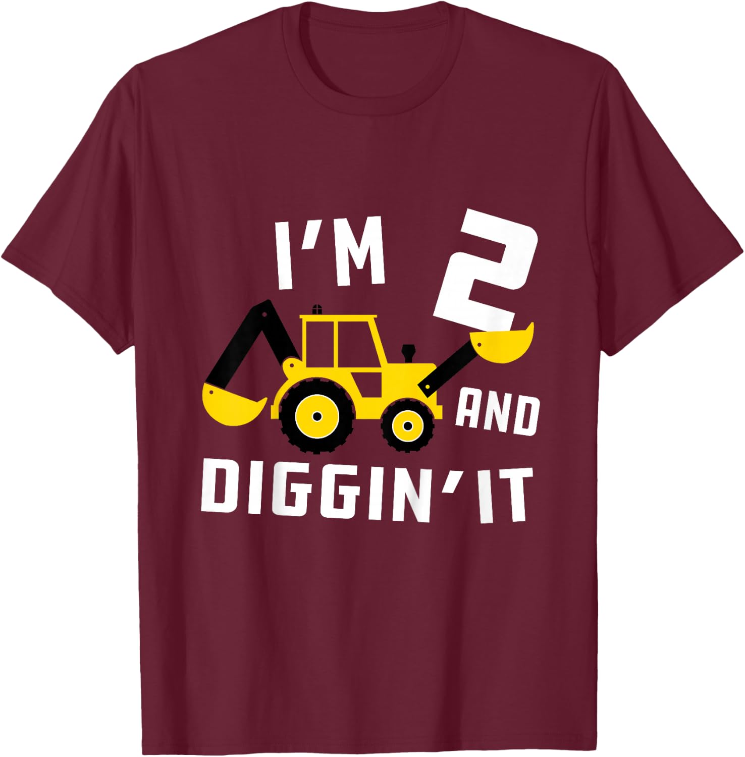 Kids Construction Birthday I'm 2 And Digging It T-Shirt - T-Shirt | Maroon