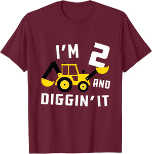Kids Construction Birthday I'm 2 And Digging It T-Shirt - T-Shirt | Maroon