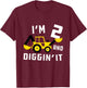 Kids Construction Birthday I'm 2 And Digging It T-Shirt - T-Shirt | Maroon
