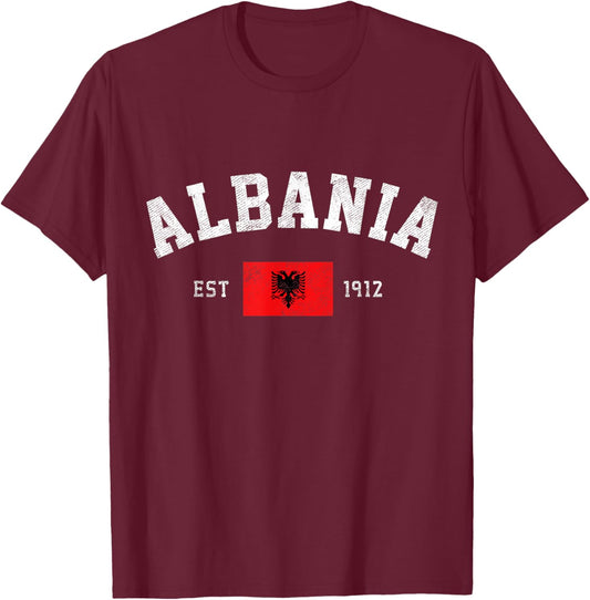Albania Est. 1912 Albanian Flag Independence Day T-Shirt - T-Shirt | Maroon