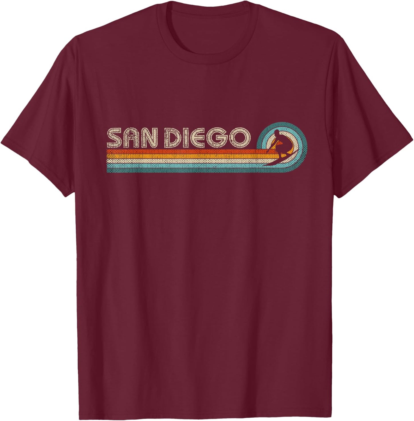 Retro San Diego California USA Surf T-Shirt - T-Shirt | Maroon