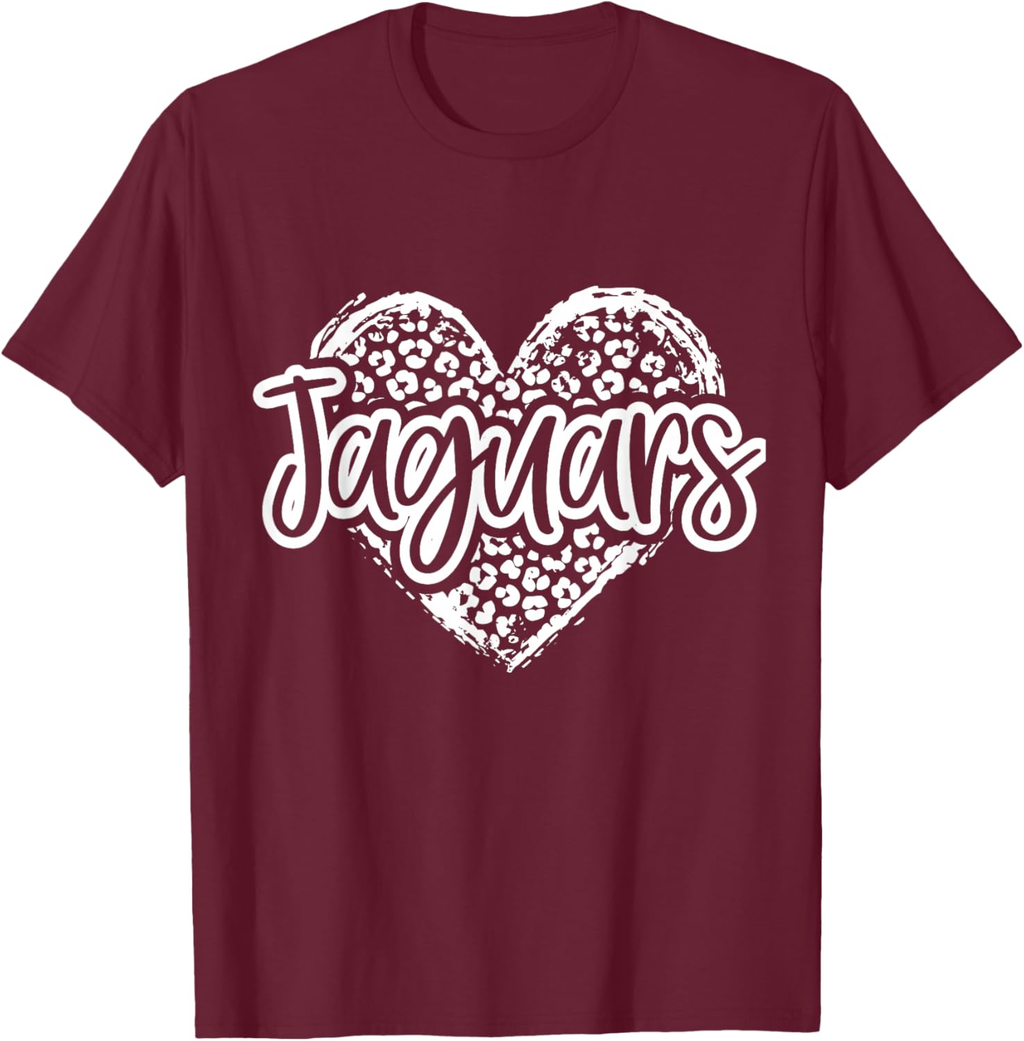Leopard Cheetah Heart JAGUARS School Spirit Top Distressed T-Shirt - T-Shirt | Maroon