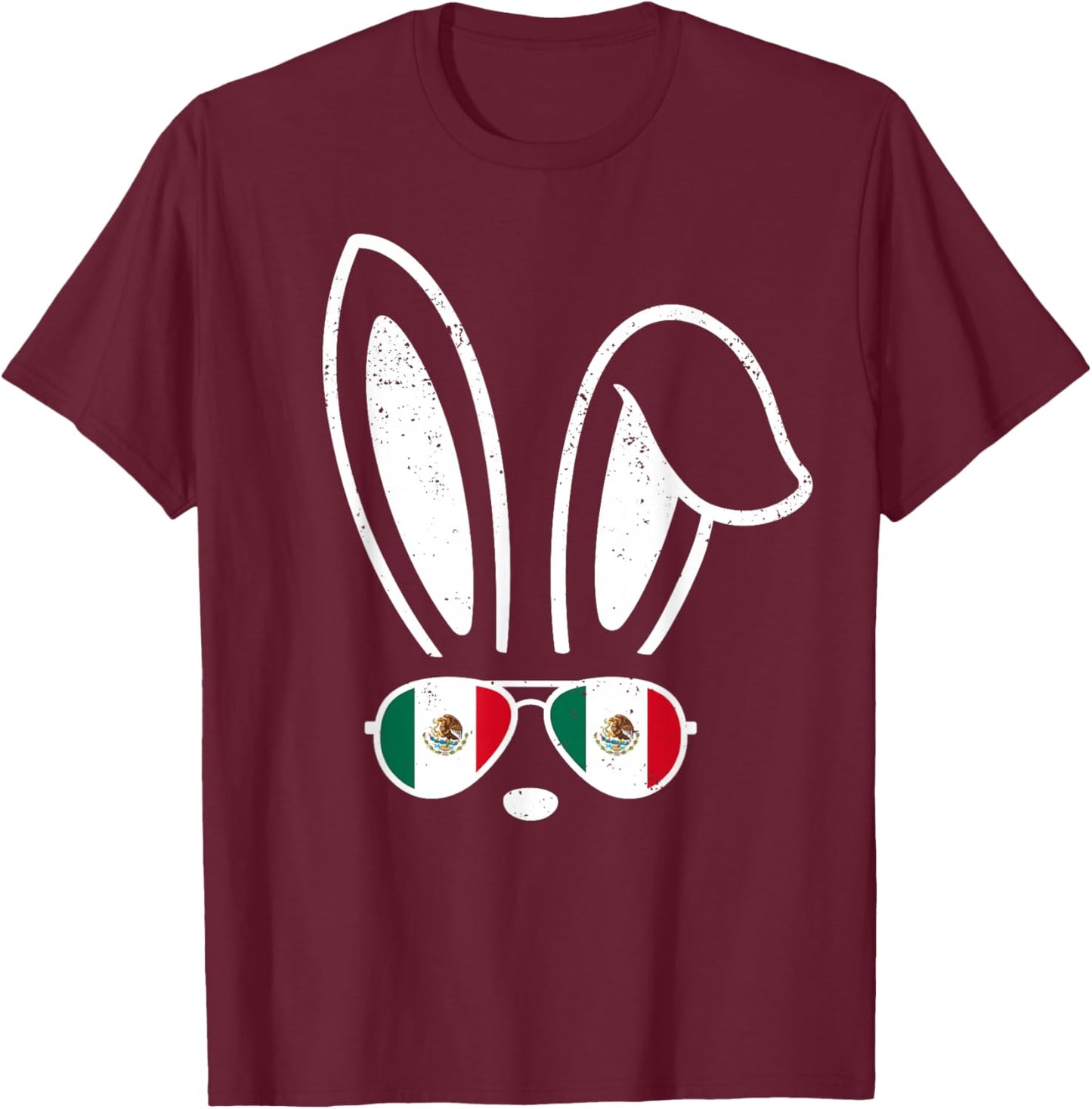 Bunny Ears Sunglasses Funny Easter Mexico Flag Mexican T-Shirt - T-Shirt | Maroon