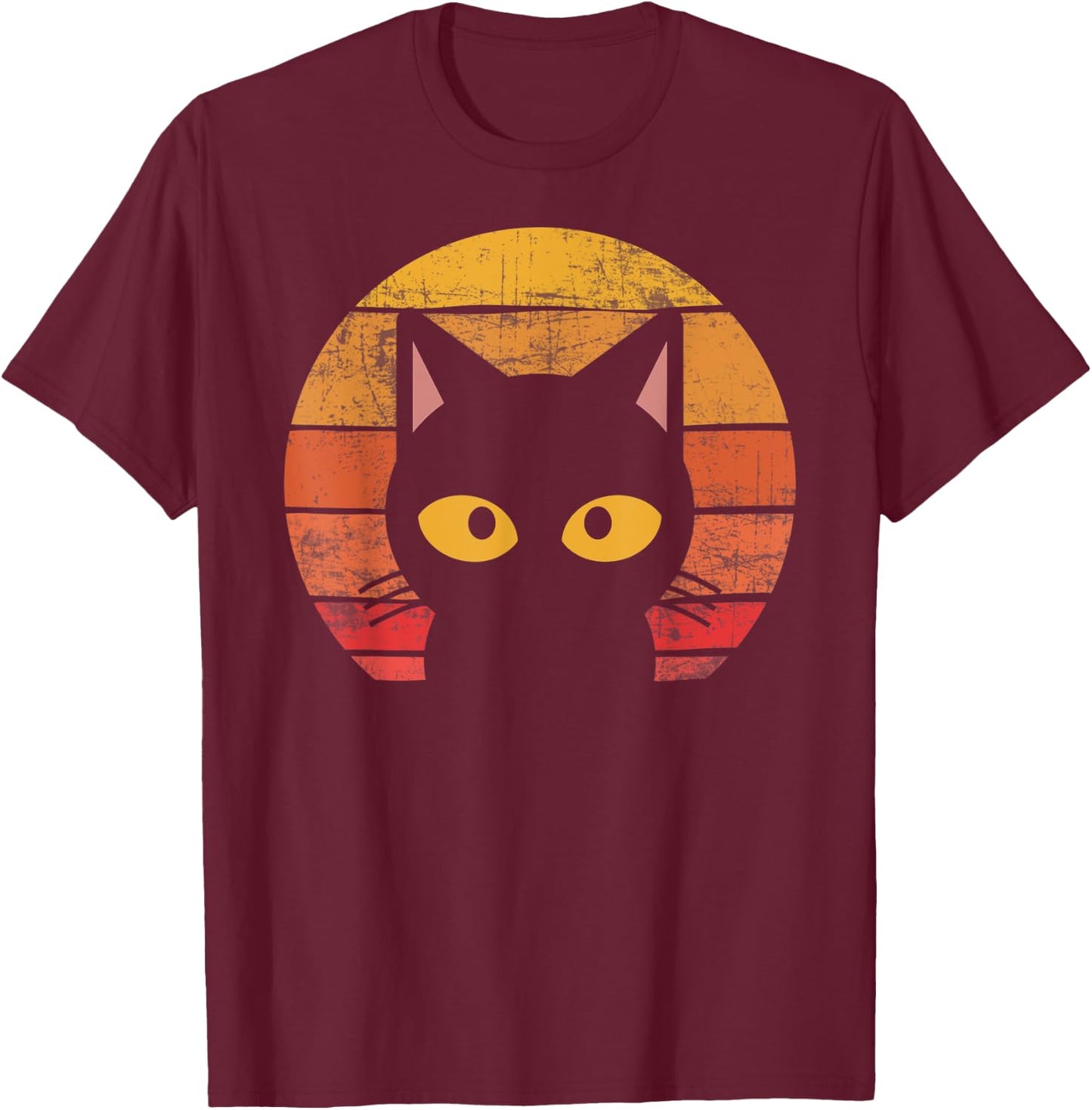 Vintage Eighties Style Cat Shirt - Retro Distressed Design T-Shirt - T-Shirt | Maroon