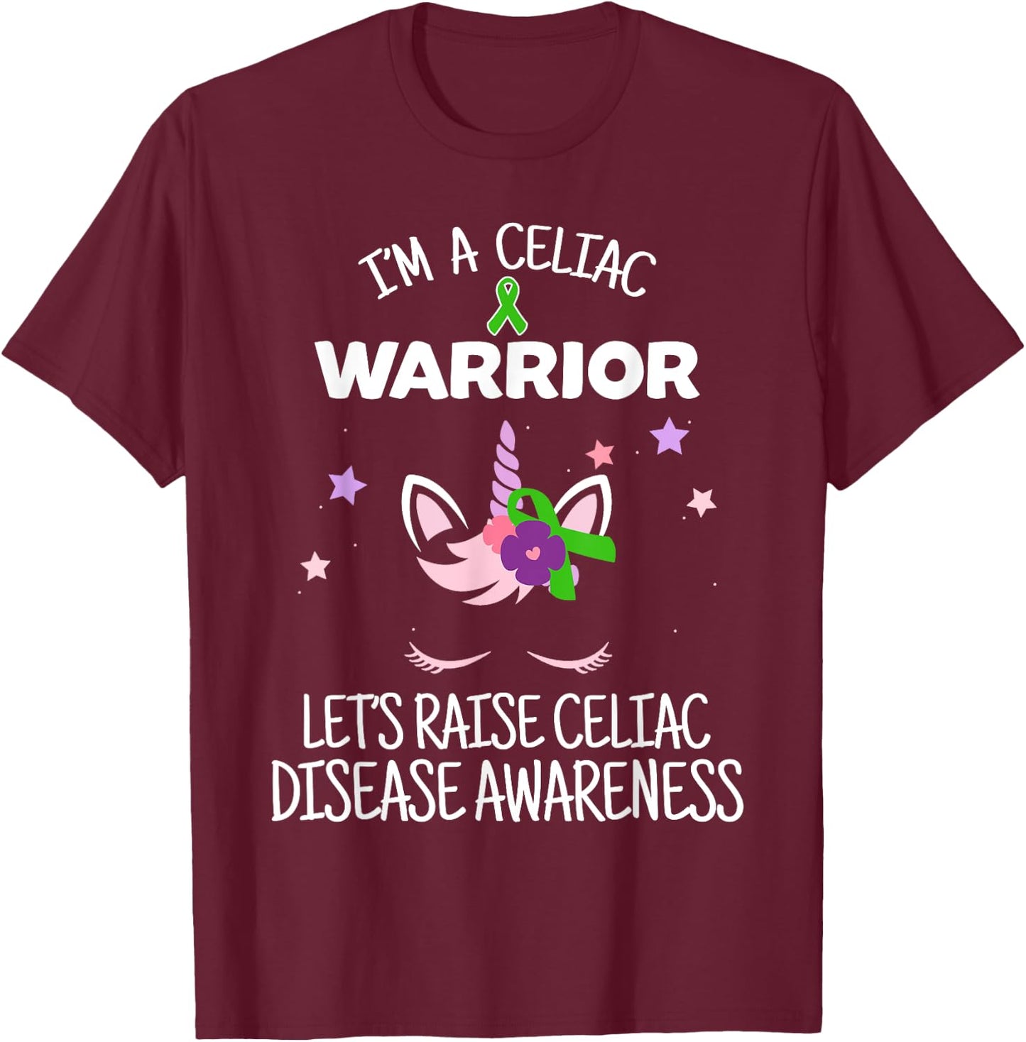 Unicorn Celiac Warrior, Celiac Disease Awareness T-Shirt - T-Shirt | Maroon